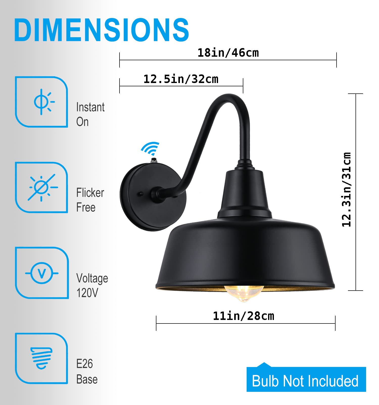 Joesa Dusk To Dawn Outdoor Farmhouse Barn Light, Waterproof, Rust Resistant Black Gooseneck Light For House Porch Garage…