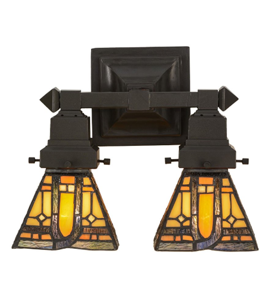 Meyda Tiffany 153633 Tiffany/Mica Two Light Wall Sconce from Sierra Prairie Mission Collection in Bronze/Dark Finish, 60.00 inch