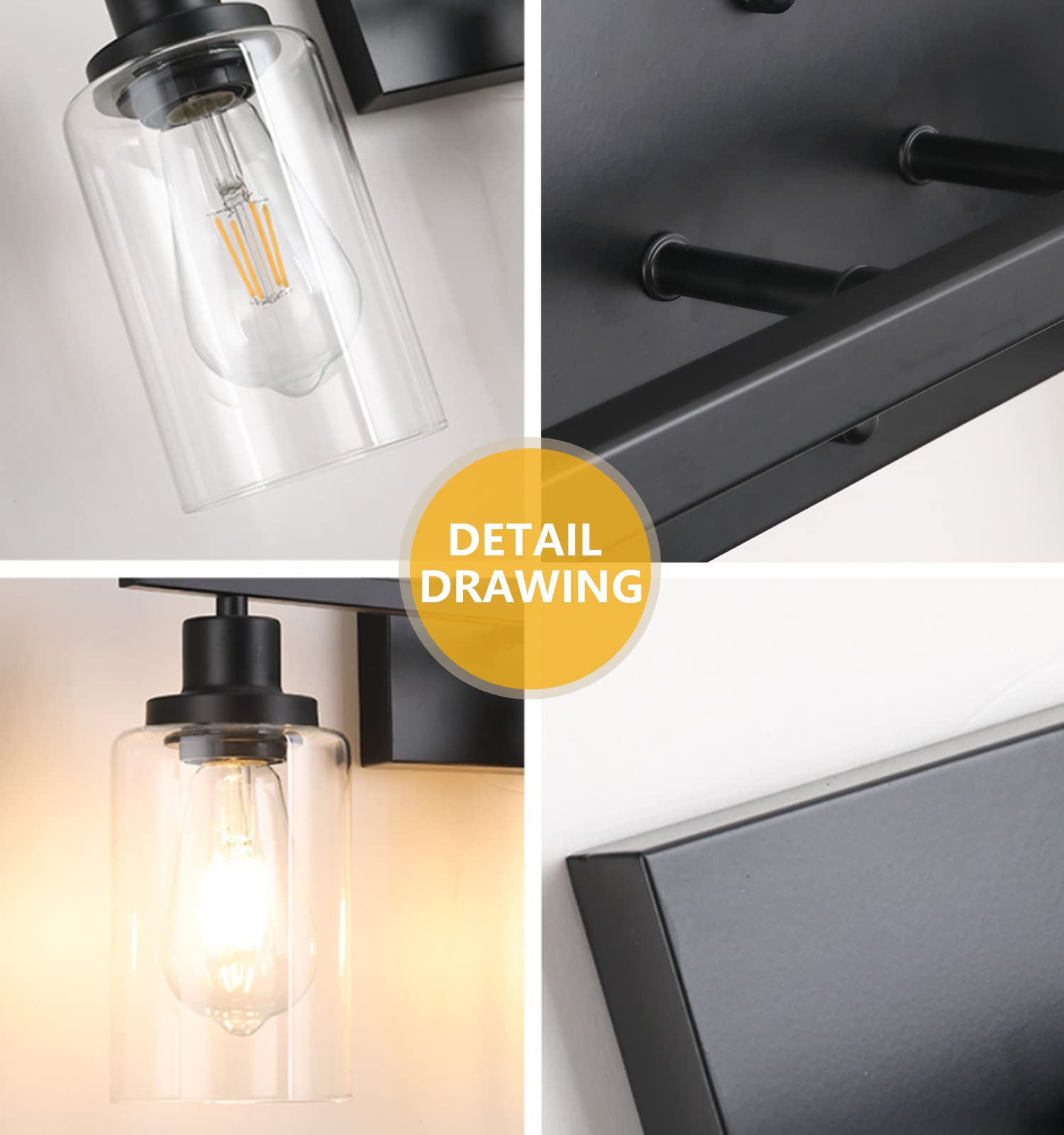 Black Bathroom Light Fixtures, 2-Light Vanity Lights, Modern Bathroom Vanity Light With Clear Glass Shade, Wall Lamp With Metal Frame, Vanity Lights For Bathroom Mirror Bedroom Hallway E26 Base