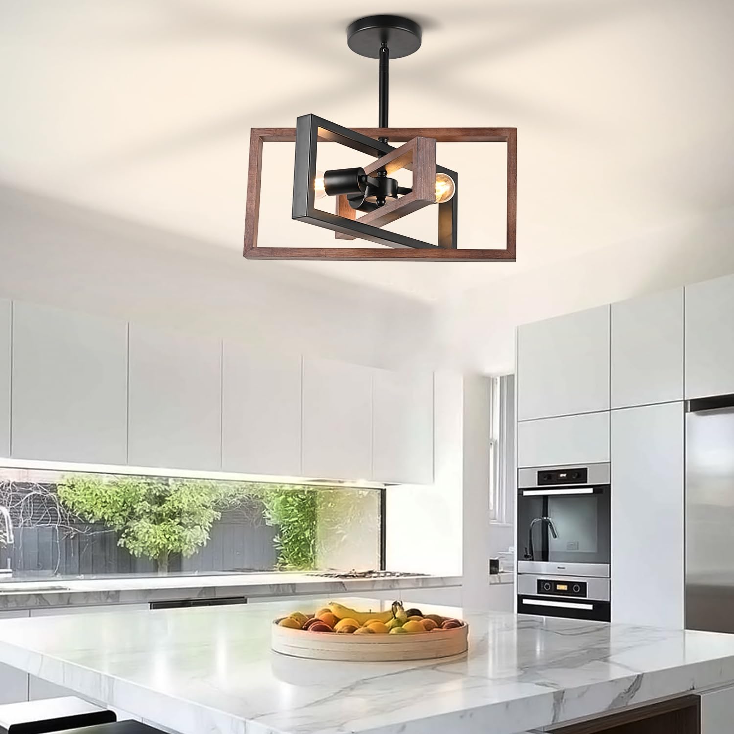 Huismier Farmhouse 3-Light Flush Mount Ceiling Light Fixture Rustic Metal And Wood Chandelier Retro Close To Ceiling Lighting Fo