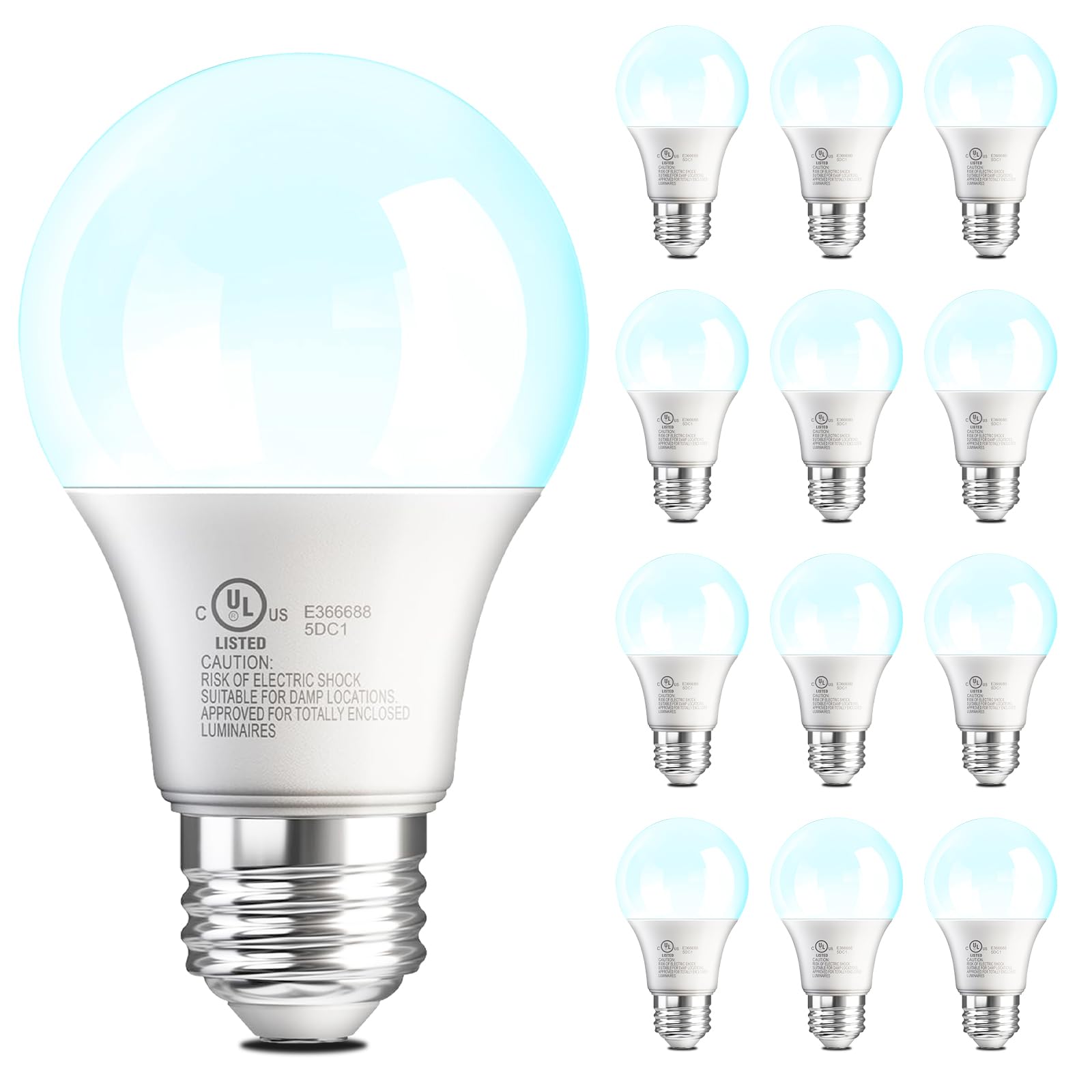 Volivo 12 Pack A19 Led Light Bulbs, Daylight 5000K, 9W(60 Watt Equivalent), 800 Lumens, 120V, E26 Standard Base, Non-Dimmable Le