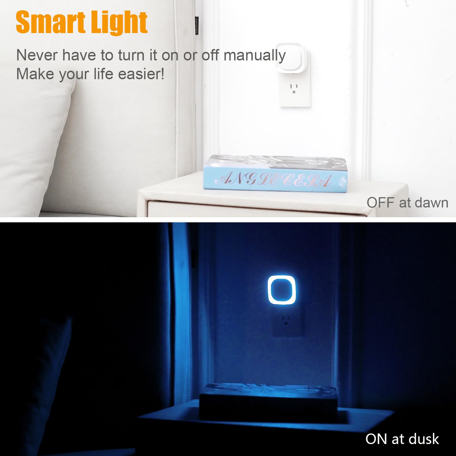 Yunlex 2 Pack Plug In Dimmable Night Light, Auto Dusk To Dawn Sensor, Square Nightlight, Led Wall Night Light, Soft Glow, Azure Nightlight For Bathroom, Hallway, Stairs, Kitchen, Bedroom, Garage