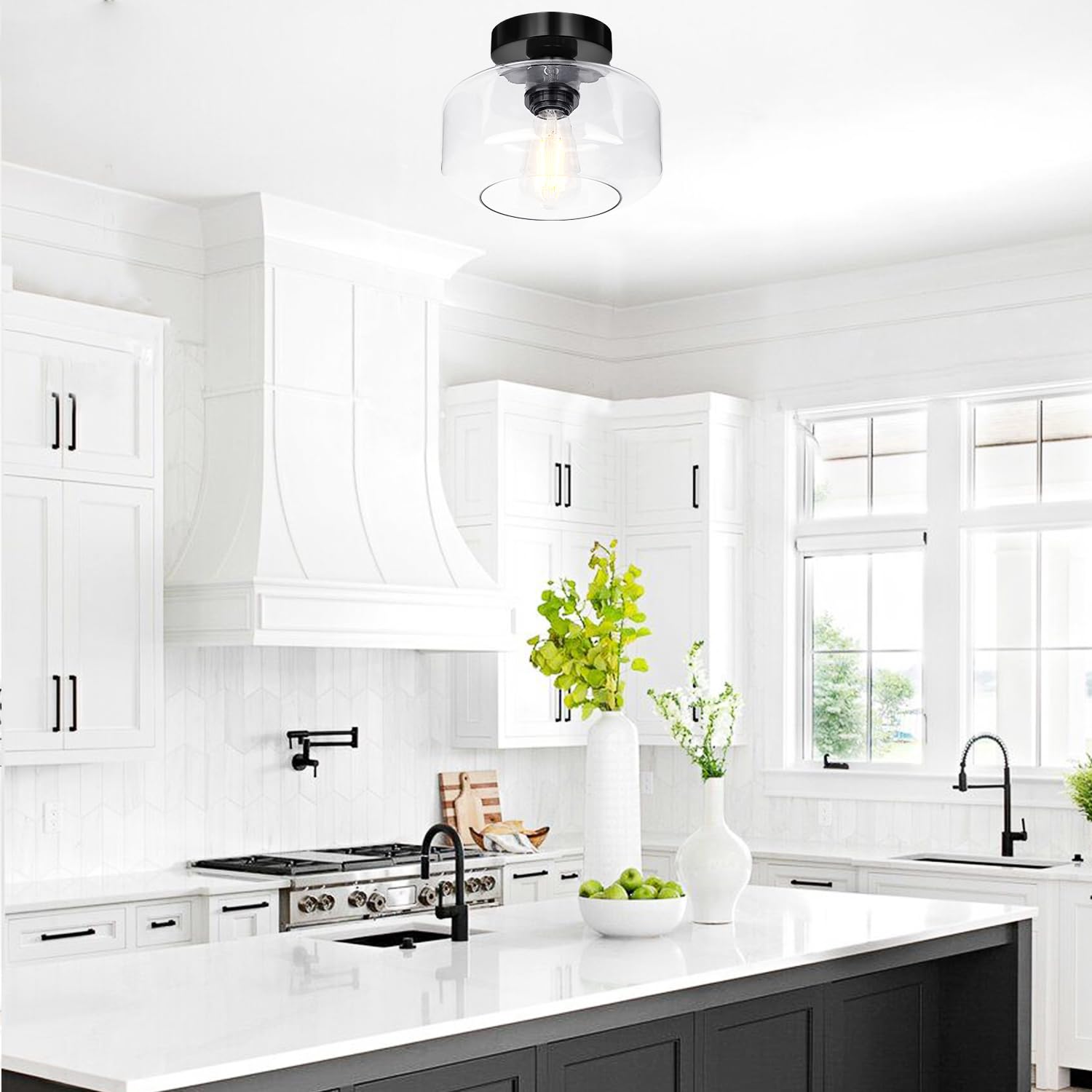 Lynnoland Industrial Black Chrome Semi Flush Mount Ceiling Light With 800 Lumen Led Bulb