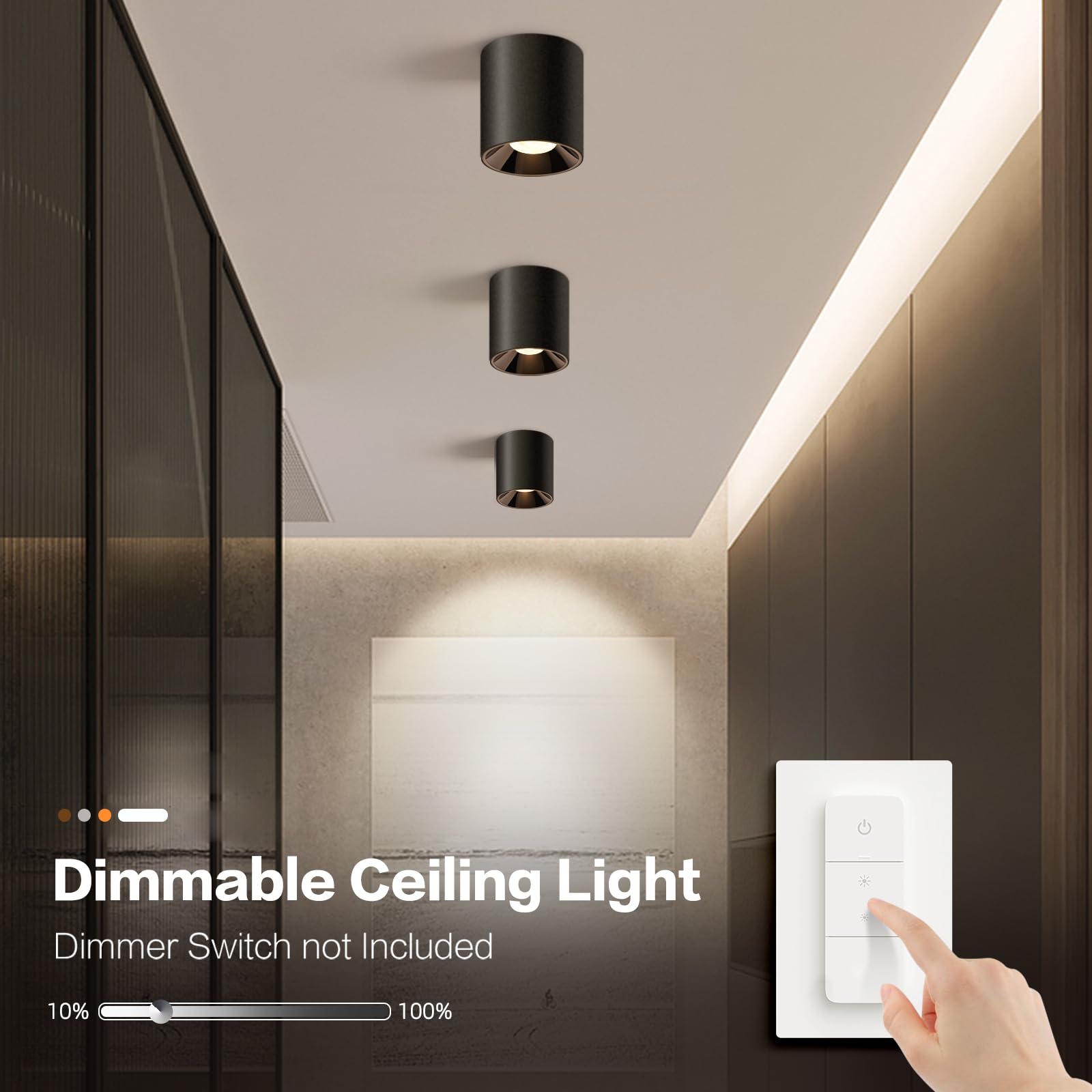 Okeli 20W Dimmable Led Ceiling Light Fixture, 4000K Cylinder, 3 Pack For Home Lighting