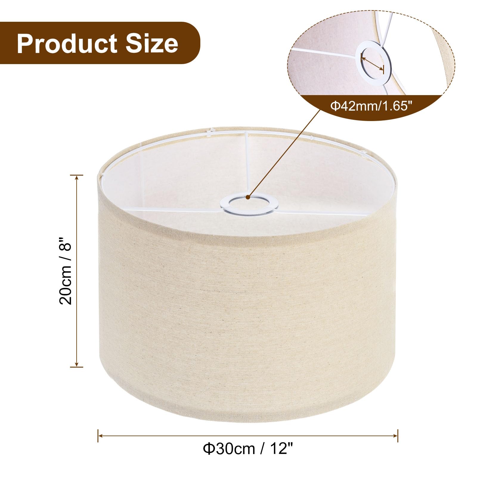 Patikil Drum Lamp Shades For Table Lamps 12&quot;X12&quot;X8&quot; Linen Lampshade Easy Assembly Lamp Shade With E27 To E26/E14 Adapters For Floor Lamps Bedside Lamps Pendant Lights, Cream (1.65&quot; Spider)