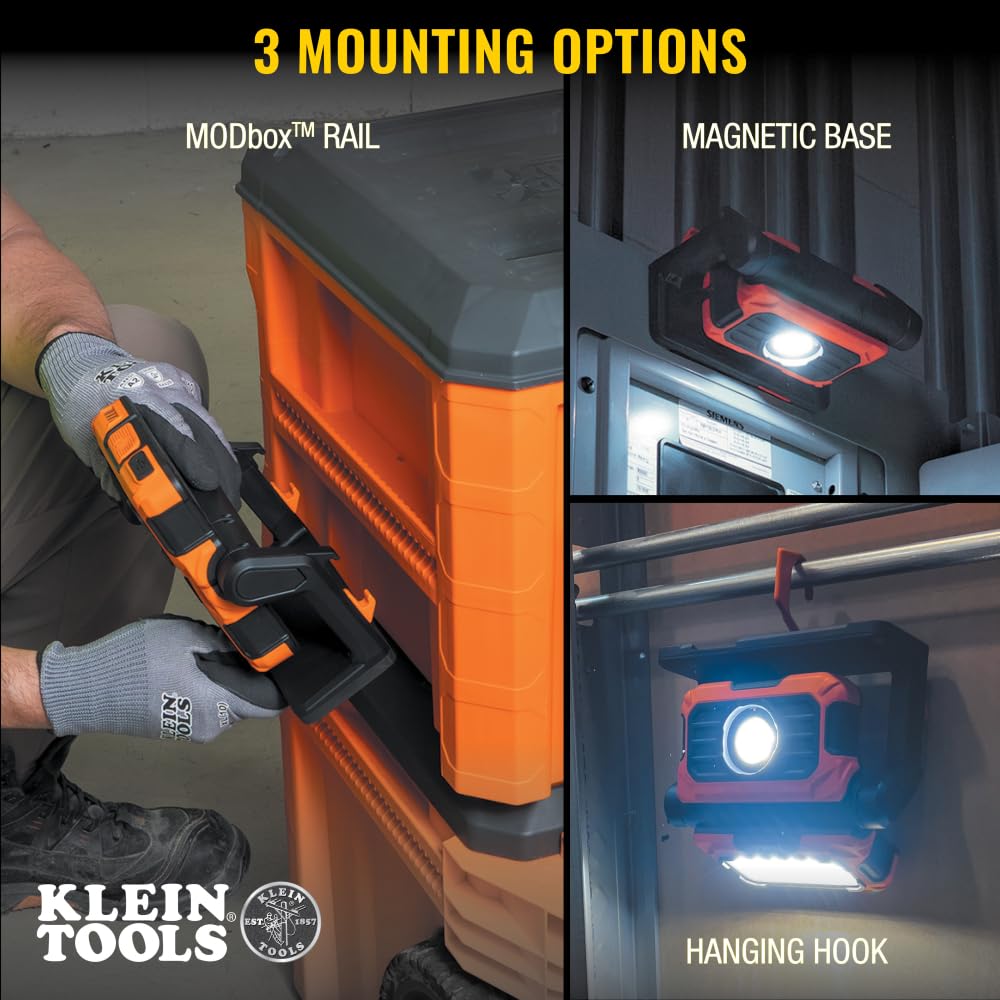 Klein Tools 56417 LED Work Light, 3000-Lumen, 2-in-1 Flood/Spot, Portable, Orange/Black
