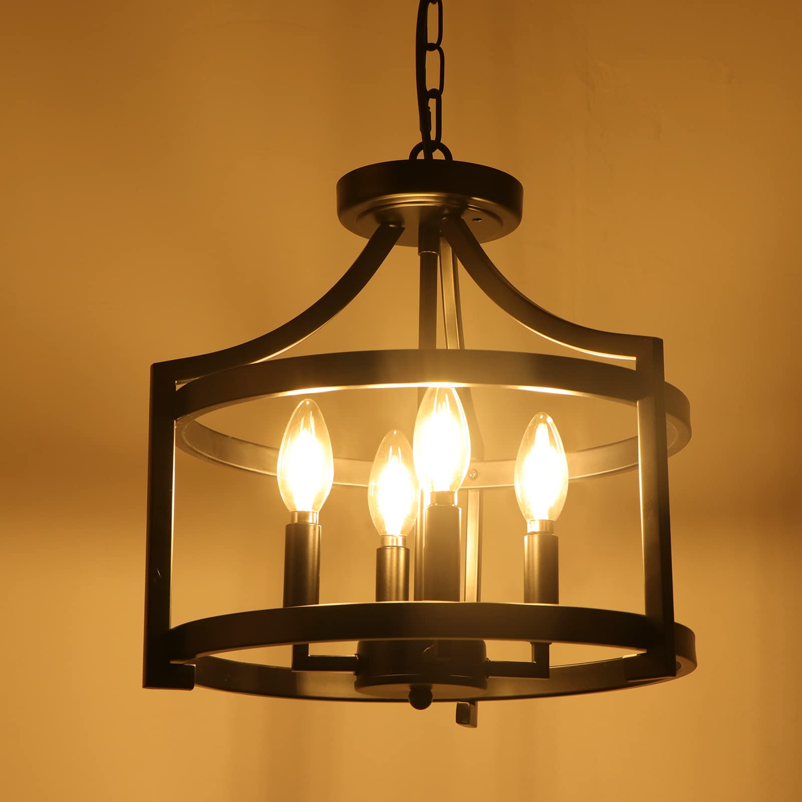 WBinDX 4-Light Farmhouse Chandelier, Metal Pendant Lighting, Convertible Semi Flush Mount, Black, Model D1028S-4-B