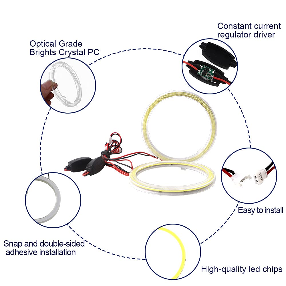 Qasim 1 Pair 90Mm 66Smd Cob Led For Angel Eyes Halo Ring Headlight Fog Housing Lamp With Cover White 12V 24V Dc