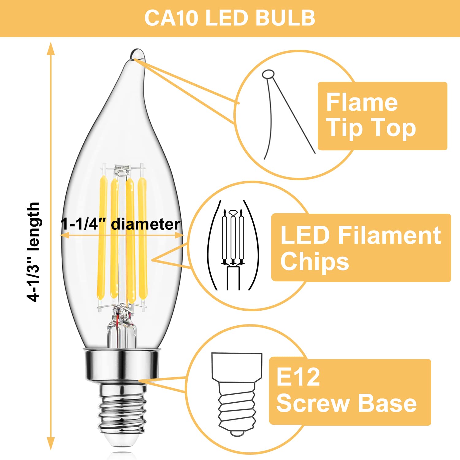 Sigalux E12 Candelabra Bulb 60 Watt, 24 Pack Candle Light Bulbs Dimmable, Ca10 Flame Tip 500Lm 2700K Soft White, E12 Candelabra