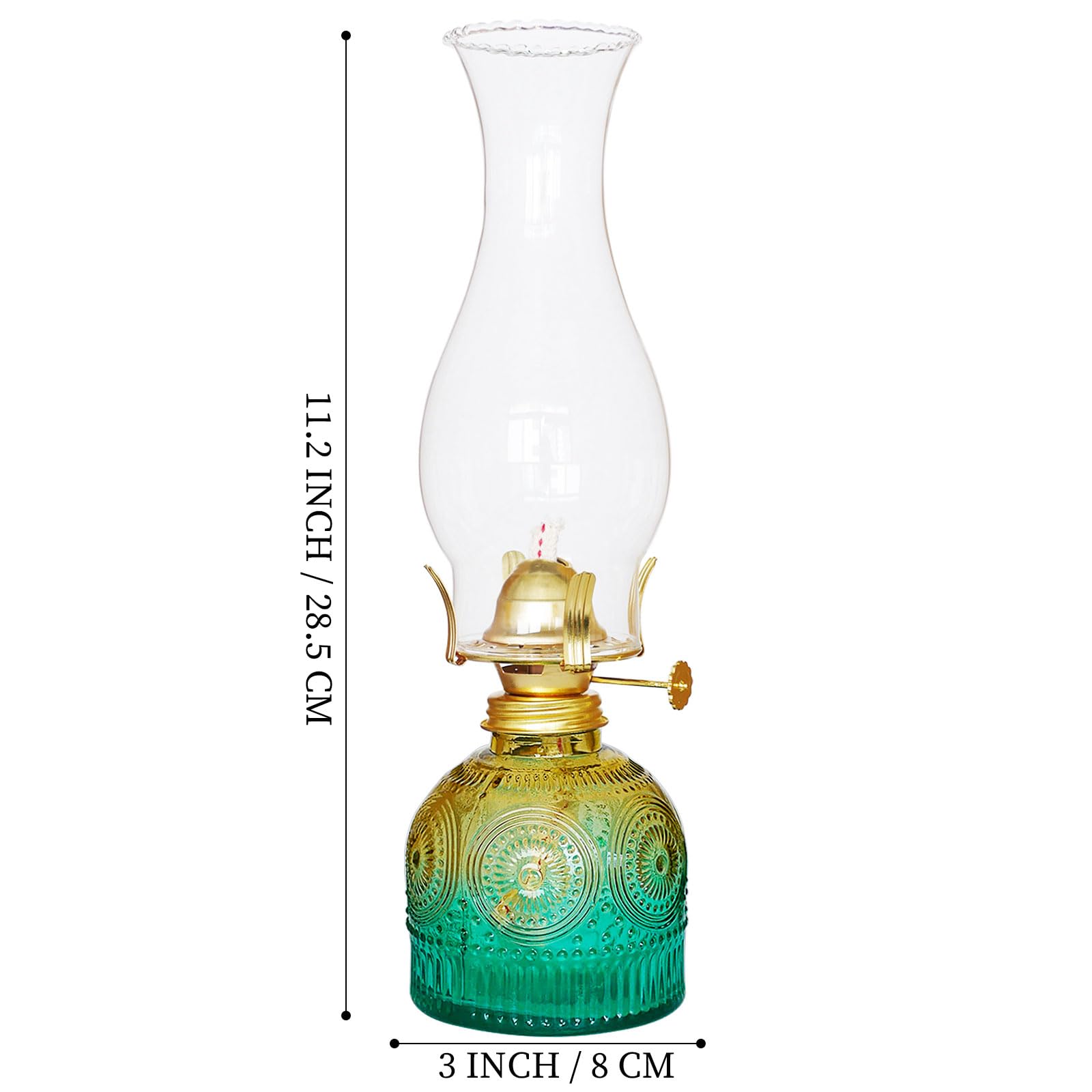 GXFCCYXT 2 Pieces Oil Lamps for Indoor Use Gradient Green Vintage Glass Clear Kerosene Lamp Indoor Decorative Hurricane Lamp Oil