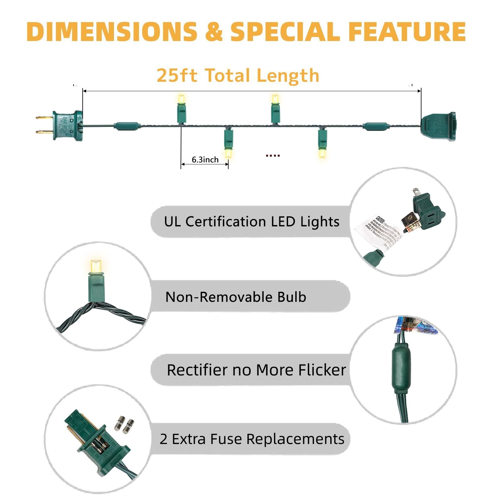 Warm White Led Christmas Lights - 25Ft 50 Counts Christmas Lights Outdoor Waterproof, 5Mm Wide Angle Commercial Grade Mini Light