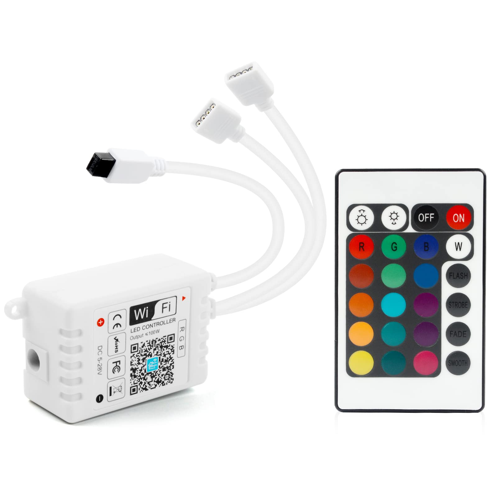 RGBZONE Smart WiFi RGB LED Controller for SMD 5050 3528  2-Port Dual 4-Pin Output with 24-Key Remote Compatible with Alexa Google Assistant IFTTT and Siri