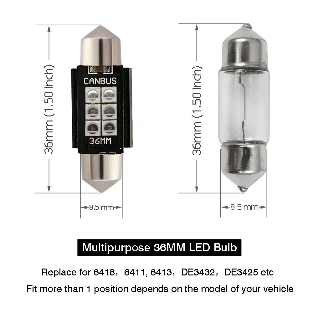 Ibrightstar Newest 9-30V Extremely Bright 6411 6418 C5W Festoon Led Bulbs Error Free 1.5" 36Mm For Interior Map Dome Lights And License Plate Courtesy Lights, Red