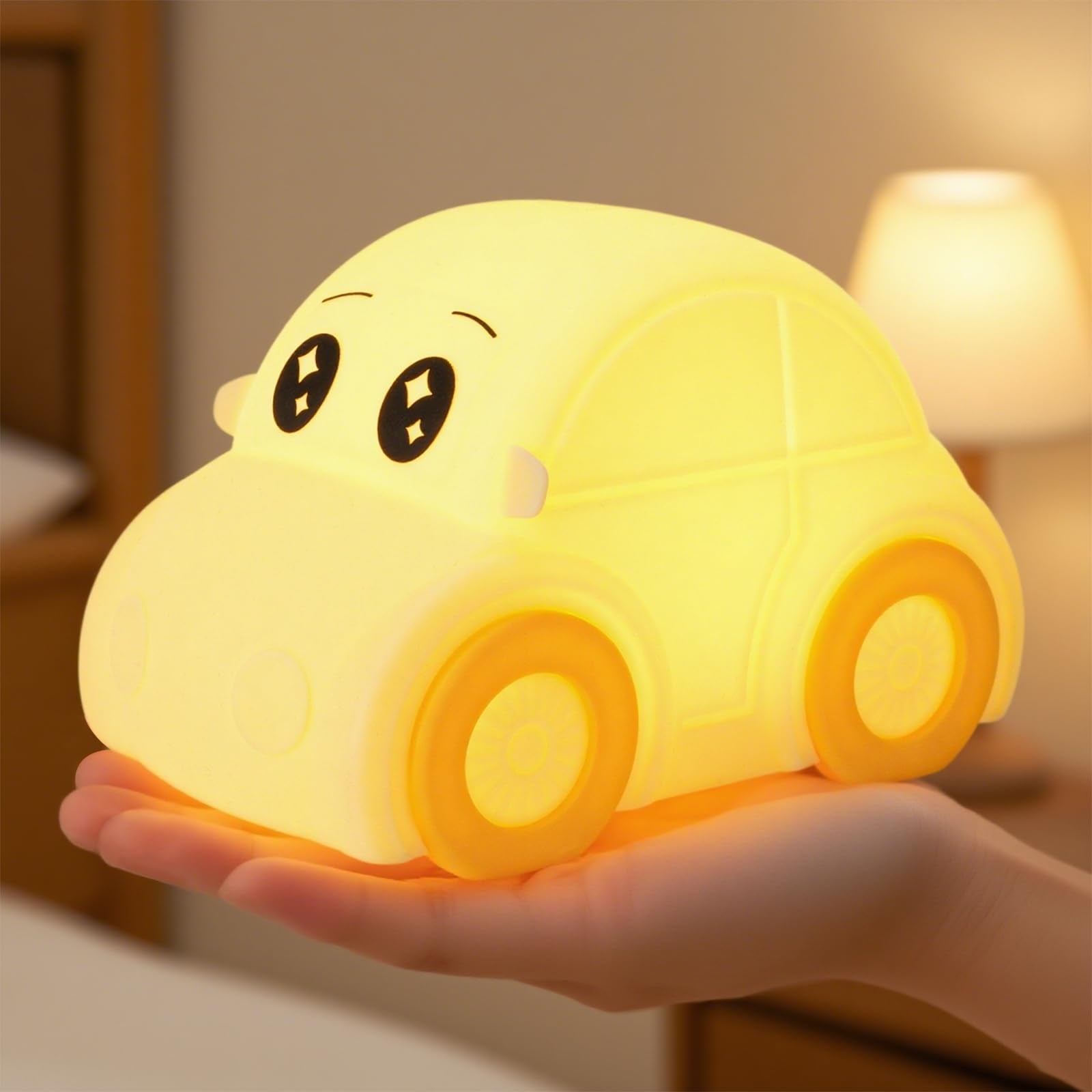 GAGBC Car Night Light for Kids, Color Changing+Dimmable+1800mAh Rechargeable+Timer+Silicone, Squishy Touch Toddler Night Light,