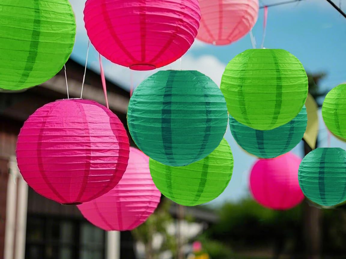 Capesaro Pink Green Paper Lanterns Decorative 15Pcs Party Hanging Decorations For Party Birthday Bachelorette Wedding Birthday B