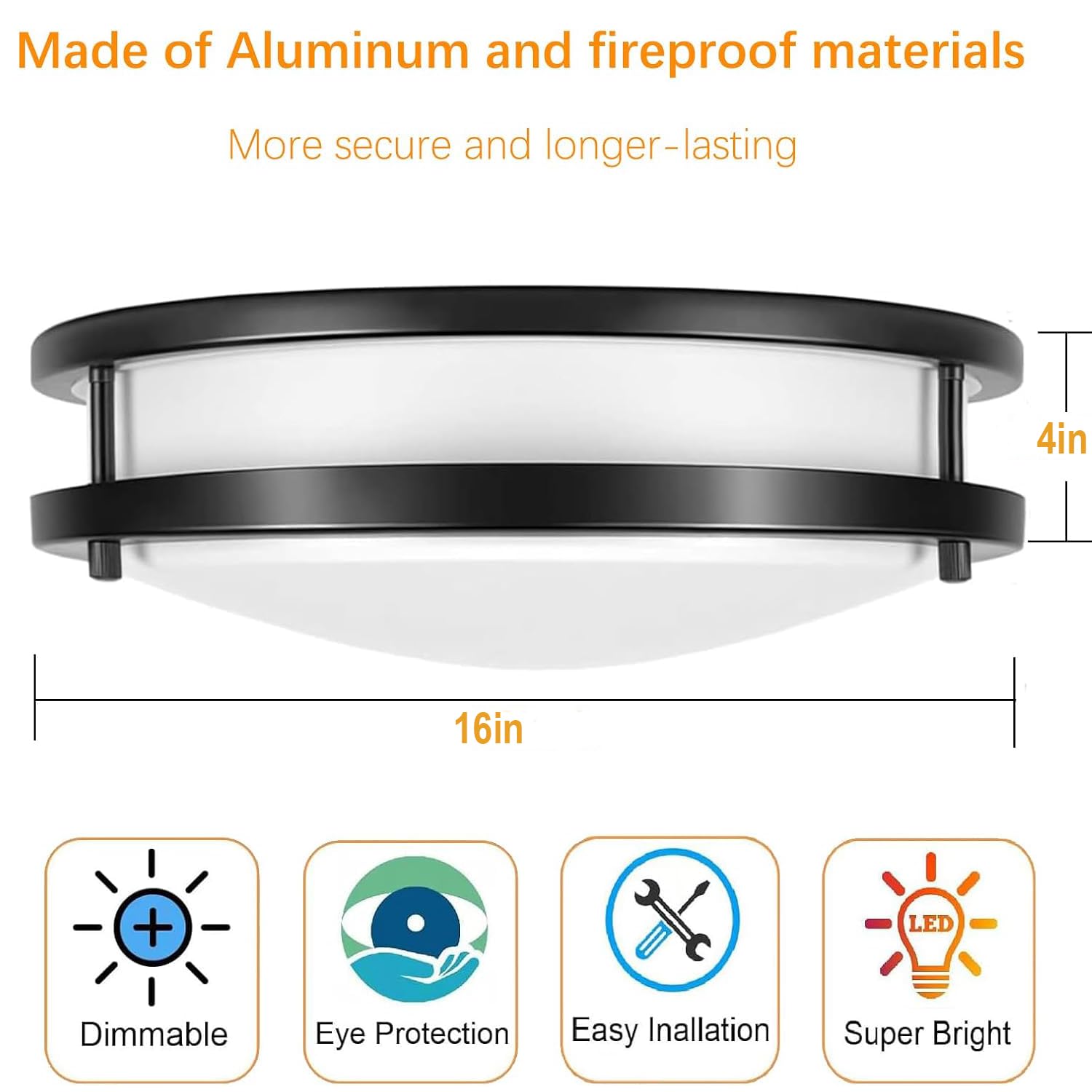 Drosbey 72W Led Flush Mount Ceiling Light Fixture, 16 Inch Light Fixtures Ceiling For Kitchen, Bathroom, Bedroom, Garage, Super