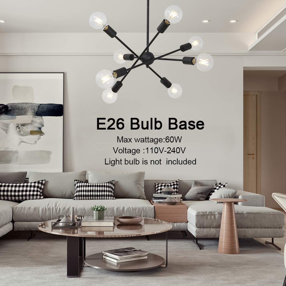 BONLICHT Black Sputnik Chandelier 8 Light Vintage Industrial Semi Flush Mount Ceiling Light for Kitchen Dining Room Foyer Hallway