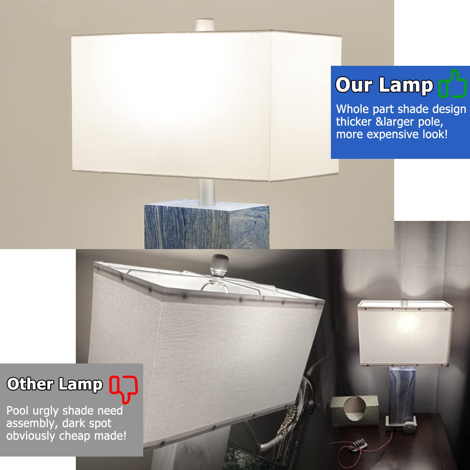 Momyofdy 24&quot; Blue Touch Control Table Lamps Set Of 2 With Usb Ports, Dimmable White Shade