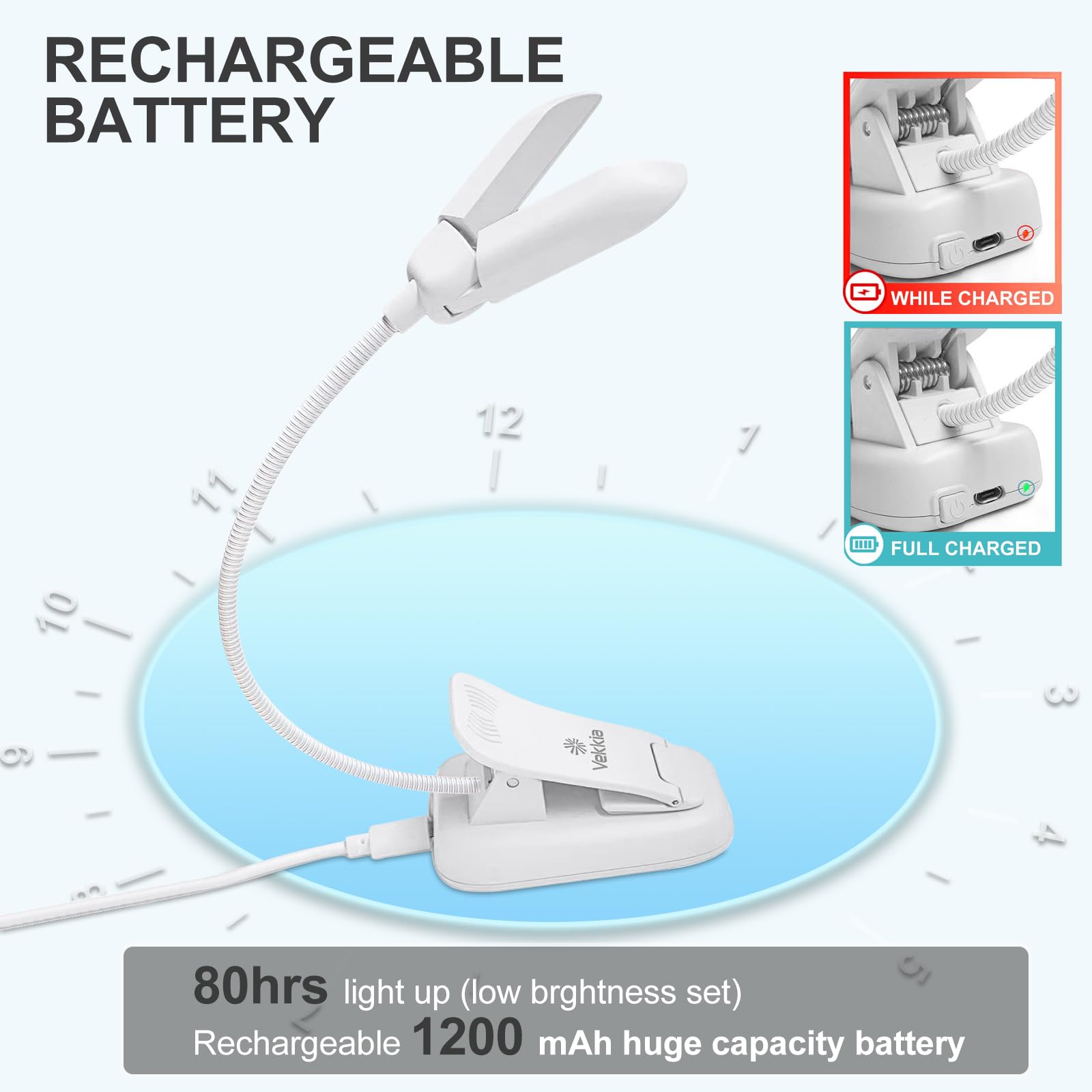 Vekkia 14 Led Rechargeable Book Light For Reading At Night, Eye-Care Reading Light For Books In Bed, 180? Adjustable, Clip On La
