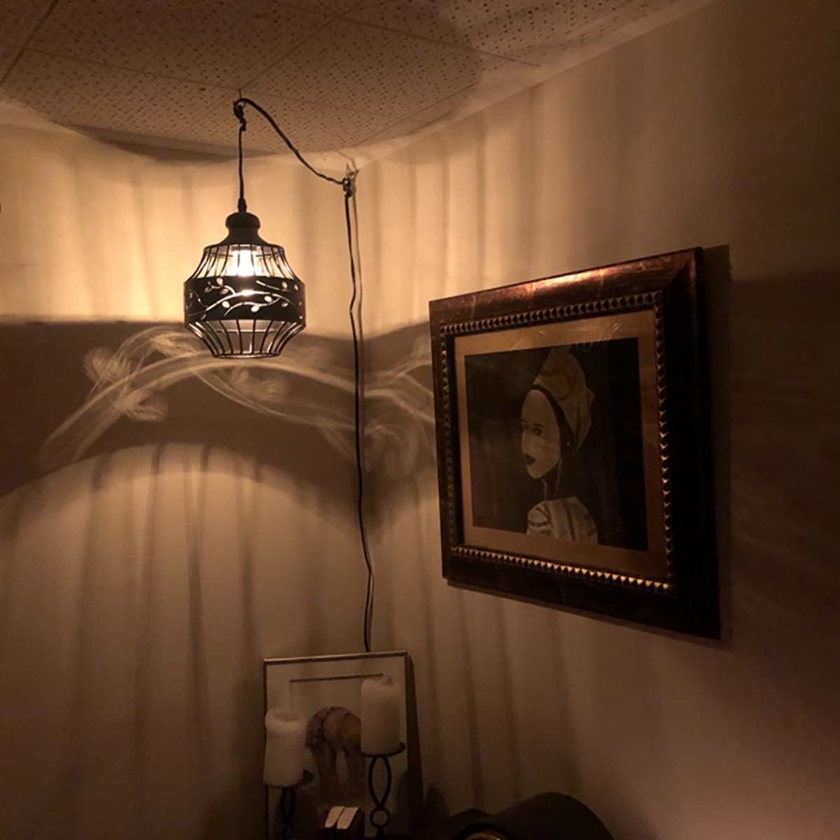 Ylong-Zs 16Ft Plug In Pendant Light, Metal Swag Ceiling Lamp, Dark Bronze, Dimmer Switch