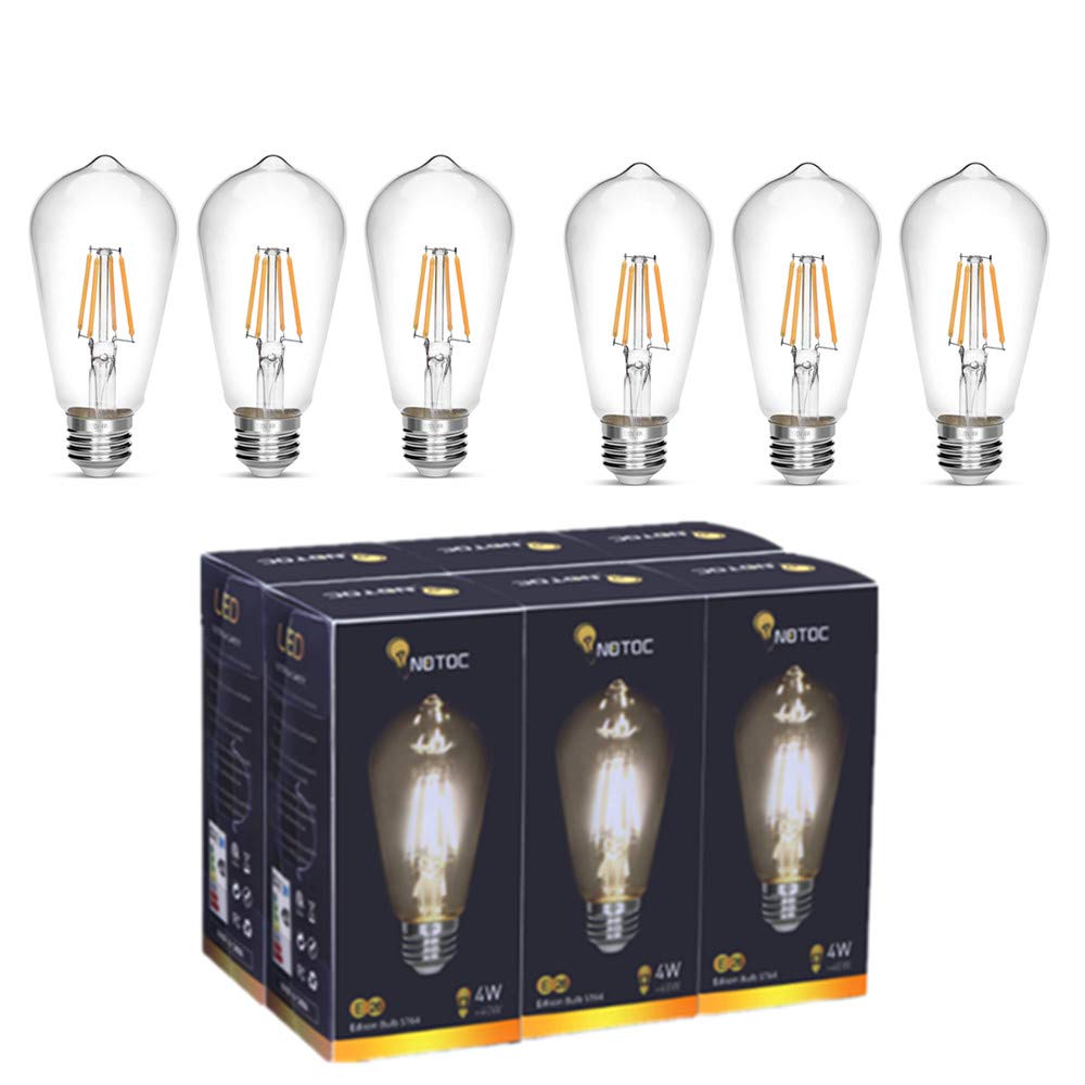Notoc Led Edison Bulb,Antique 40W Vintage Edison Bulb,E26 Light Bulb Non Dimmable Led Bulb 450 Lumens Daylight 4000K,Pack Of 6
