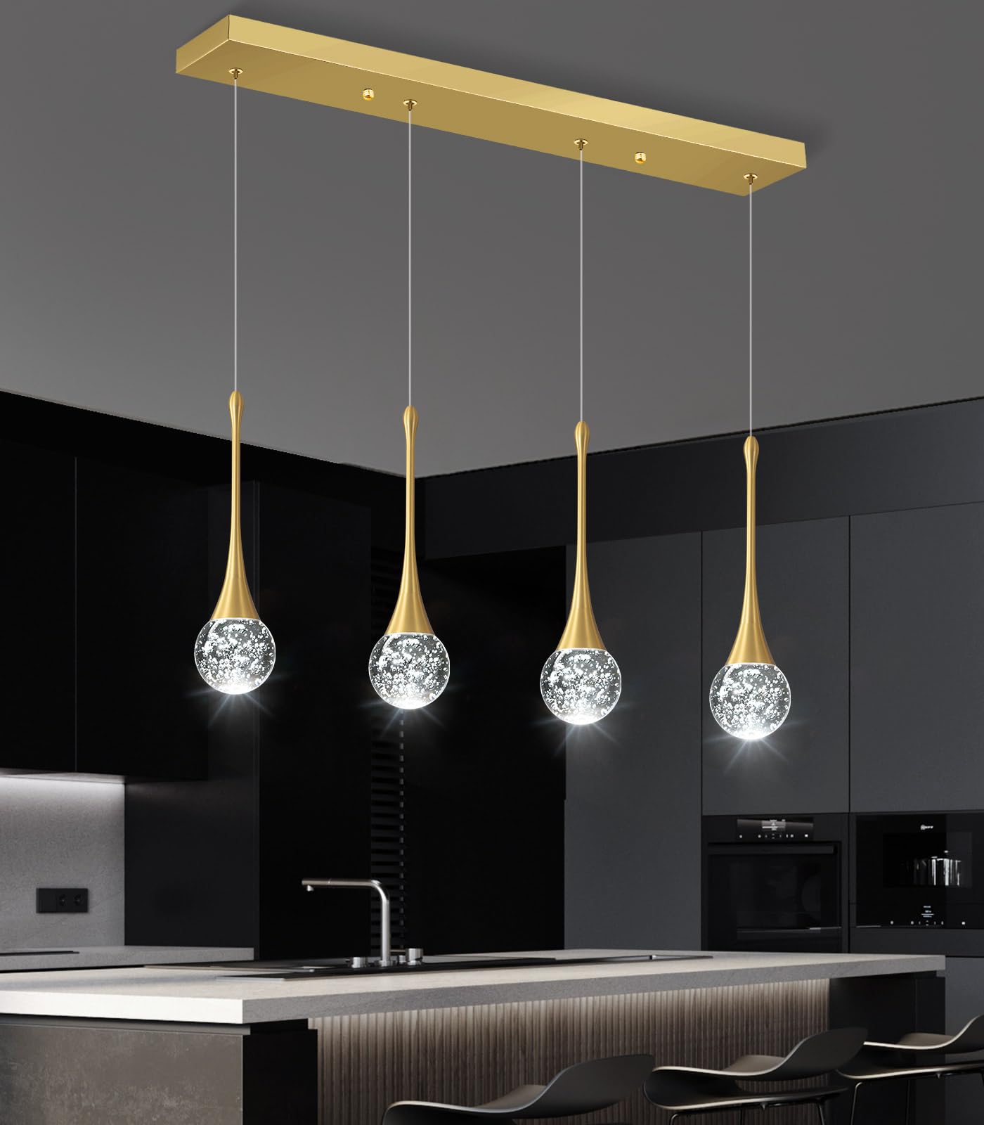 4-Lights Modern Pendant Lights For Kitchen Island Led Dimmable Crystal Glam Ceiling Pendant Lighting Chandelier For Dining Room Hallway Bedroom Gold