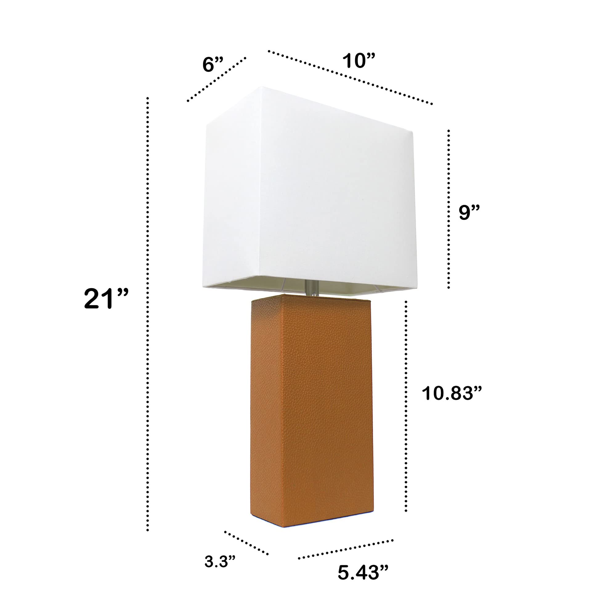 Lalia Home Tan Leather Base Modern Bedside Table Lamp With White Fabric Shade, 21&quot;