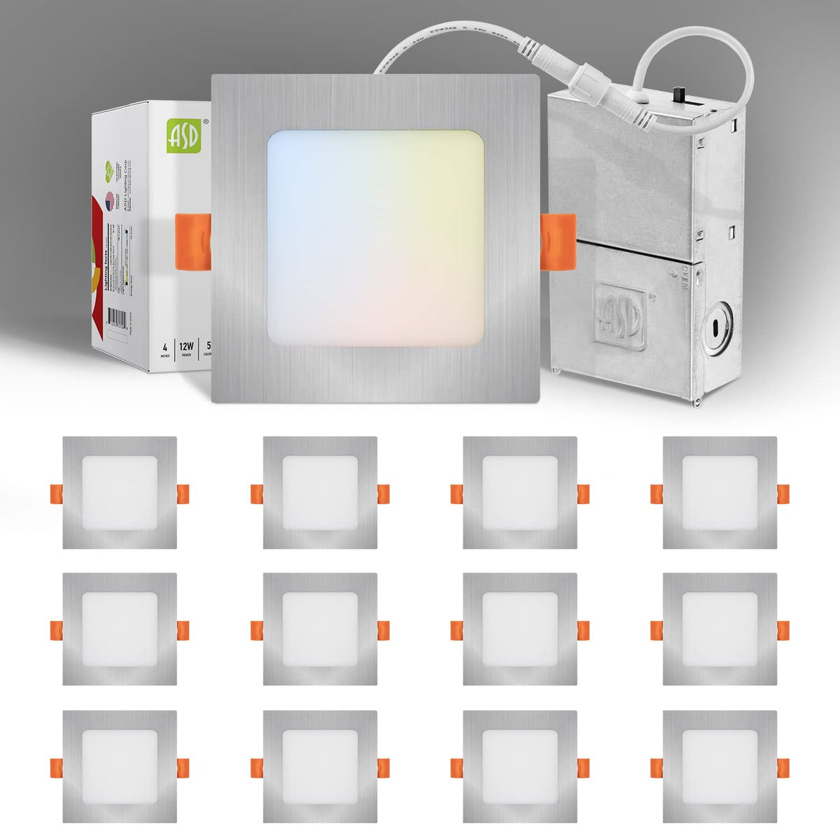 ASD LED Square Recessed Lighting 12W, 4 Inch, Dimmable, 5 CCT 2700K-50 ...