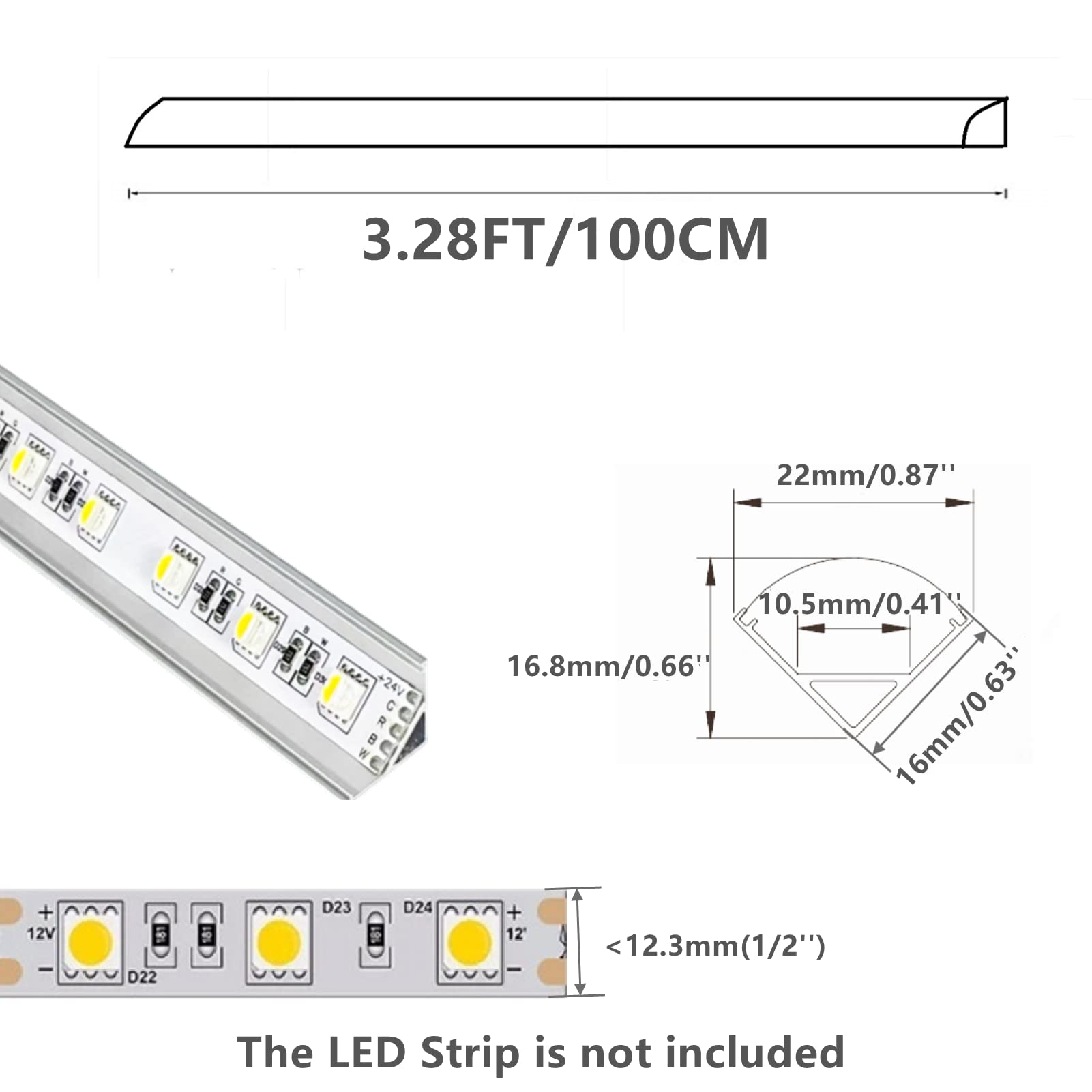 THMOOTHER V Shape LED Strip Aluminum Channel Diffuser System - 20-Pack, 3.3FT, Silver, Easy Cut & Install, Model 1002