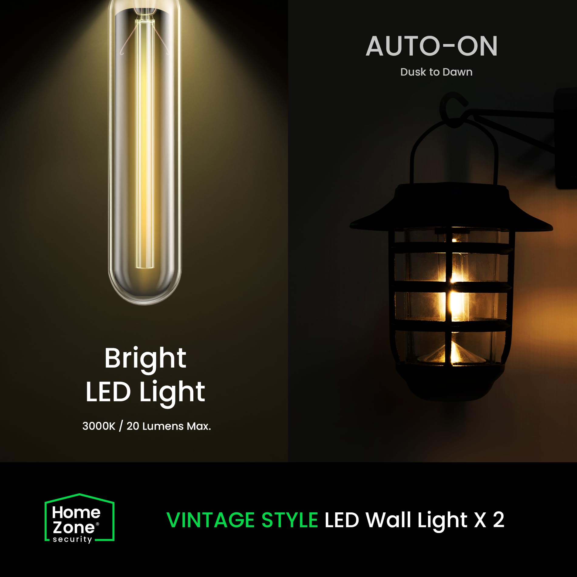 Home Zone Security 2-Pack Solar Wall Hanging Lights Lifepo4 Battery 3000K Warm 20Lm Up To 12 Hours Dawn Motion Sensor Auto, Ip65