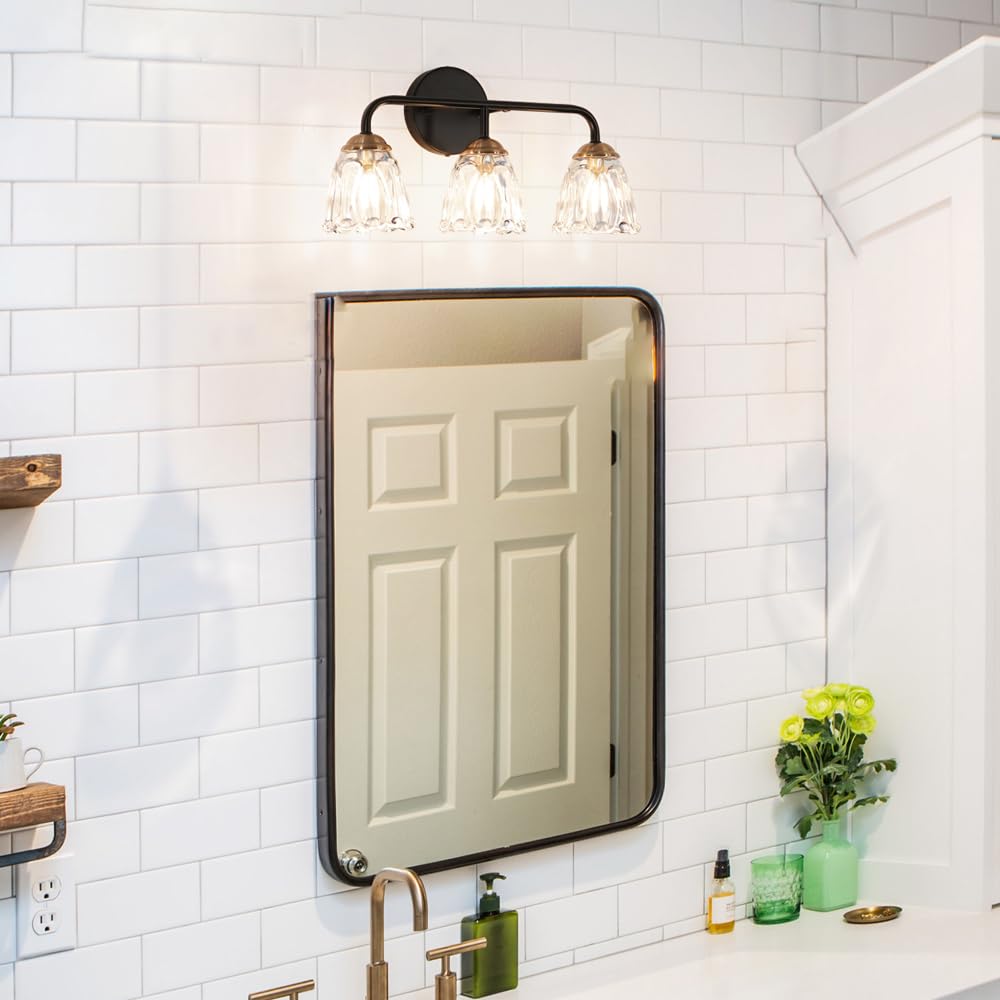 Vintage 3 Light Vanity Light, Black And Gold Bathroom Vanity Light Fixtures, Bathroom Light Fixtures With Glass Shade, Antique Vanity Light Fixtures Over Mirror, Wall Sconce For Bedroom, Living Room