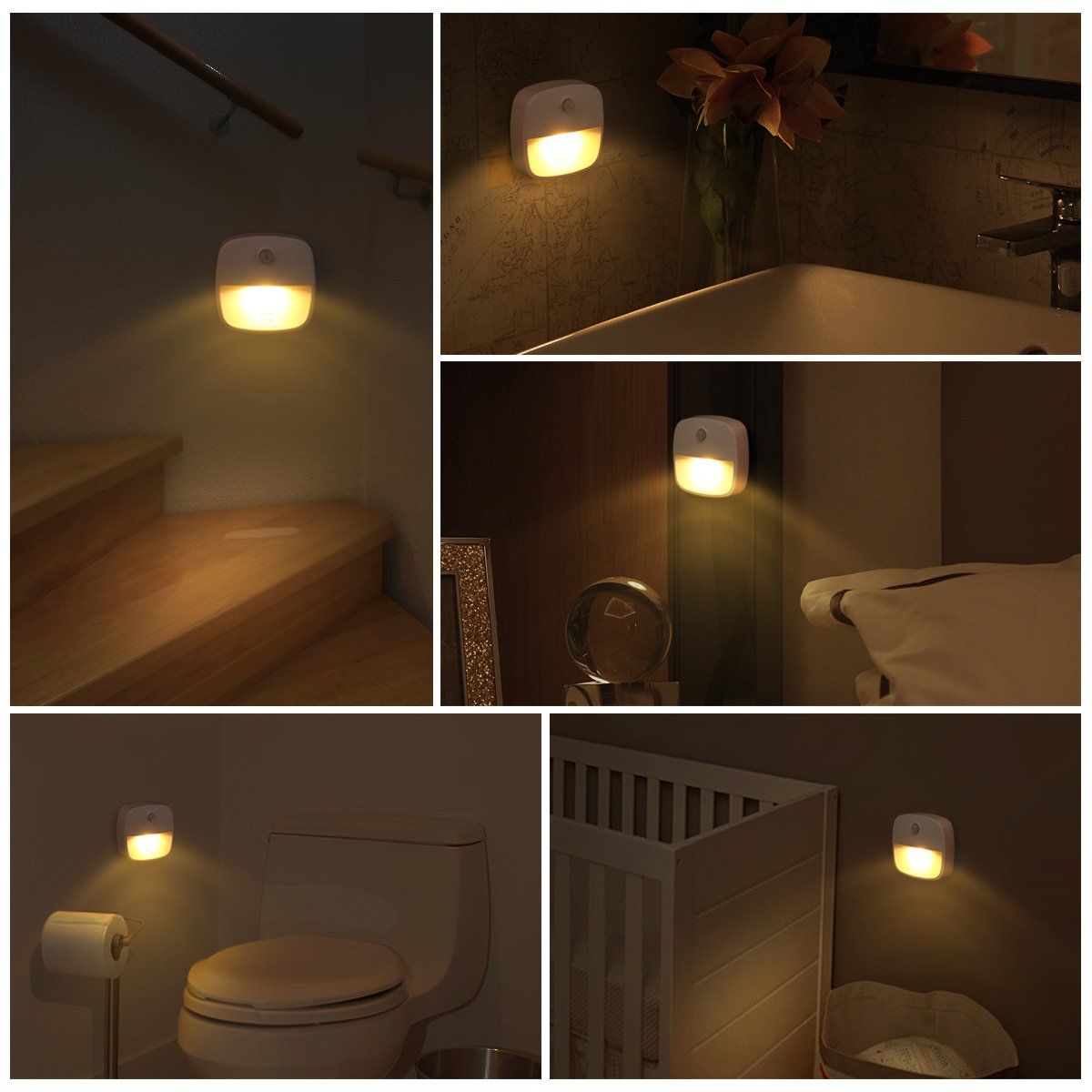 AMIR Motion Sensor Light, Battery Operated LED Night Light, Warm White, 3-Pack, Ideal for Closet, Hallway, Bathroom, Kitchen