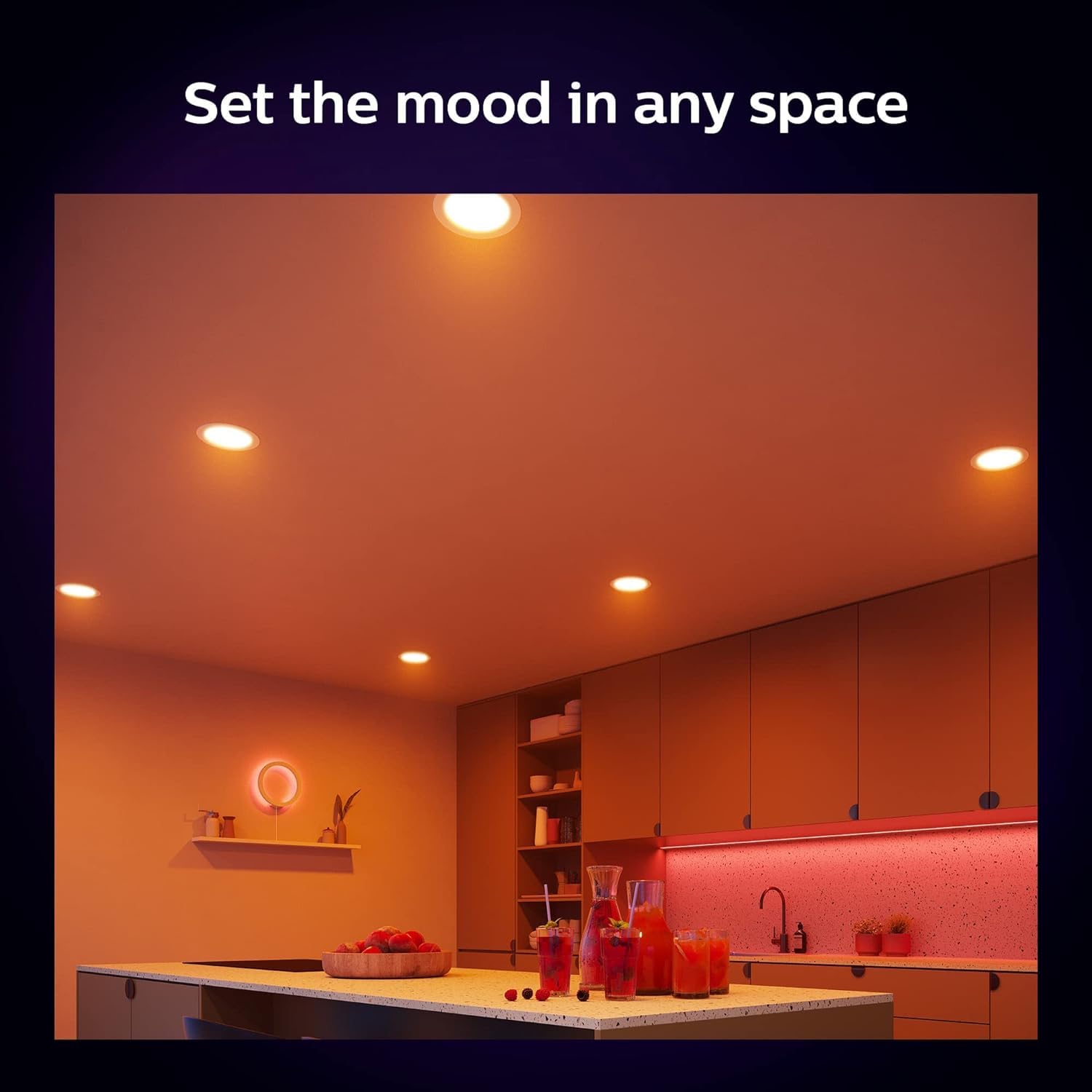 Philips Hue Slim Downlight, 6-Pack White & Color Ambiance, Bluetooth Compatible, Voice Control with Alexa, Apple HomeKit & Google Assistant