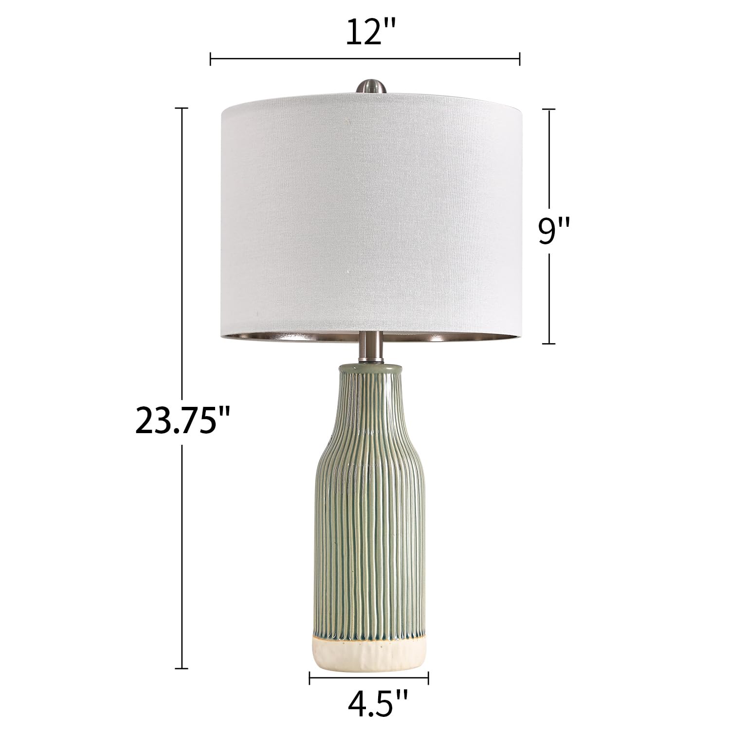 USumkky Modern Green Ceramic Table Lamp Set of 2, 23.75" for Living Room and Bedroom, Farmhouse Style, Model YM-AMZ-T1093LG