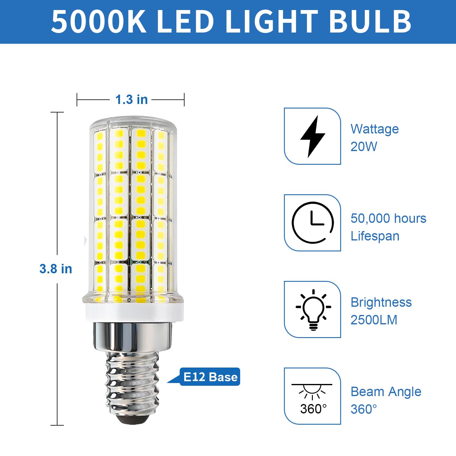 RIUVAO E12 LED Bulb 200W Equivalent 5000K Daylight White 2500lm Candelabra Light Bulbs - 4 Pack, ABS, Yellow