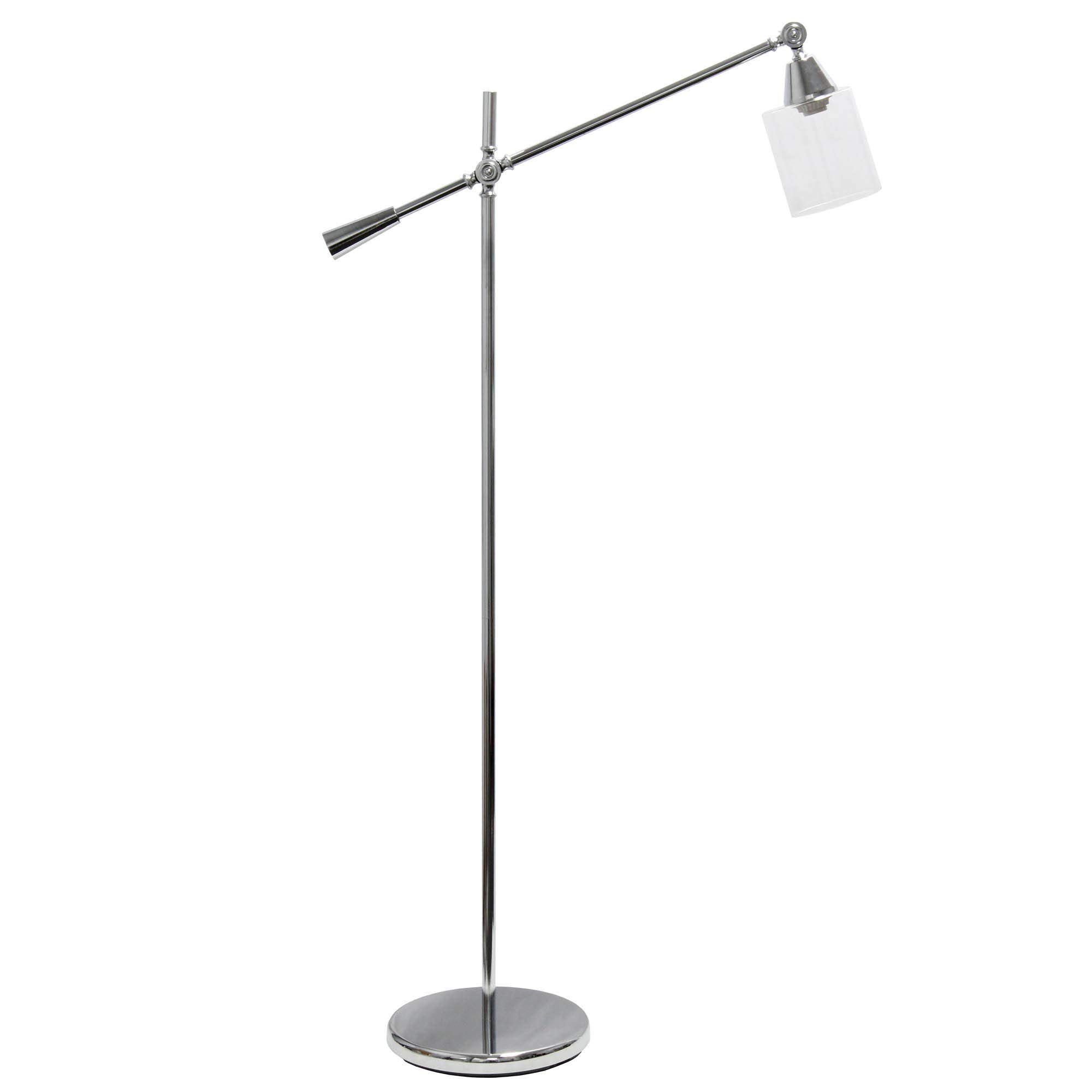 LALIA HOME Decorative Swing Arm Floor Lamp, Chrome, Metal, 30inL x 11inW x 56inH, Model LHF-5021-CH, Clear Glass Shade