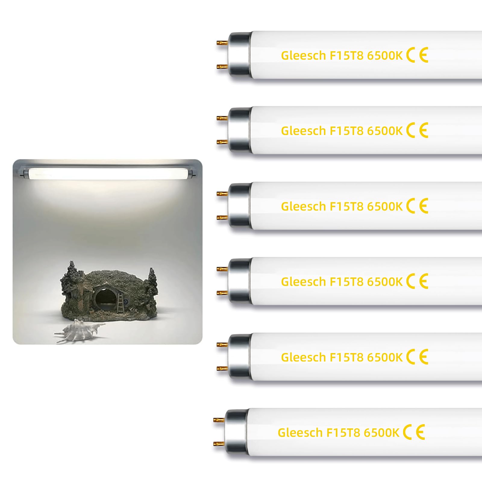 Gleesch 15W 18 T8 Linear Fluorescent Light Tube Bulb, 1.5 Feet F15T8 DL Medium Bi-Pin G13 Base 6500K Daylight 6 Pack