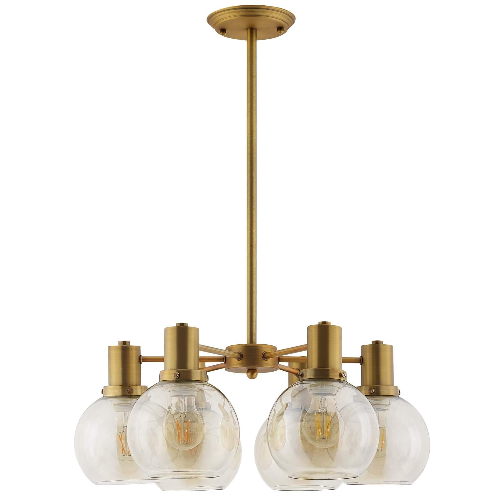 Modway EEI-3272 Resound Amber Glass and Brass Pendant Chandelier, Brown