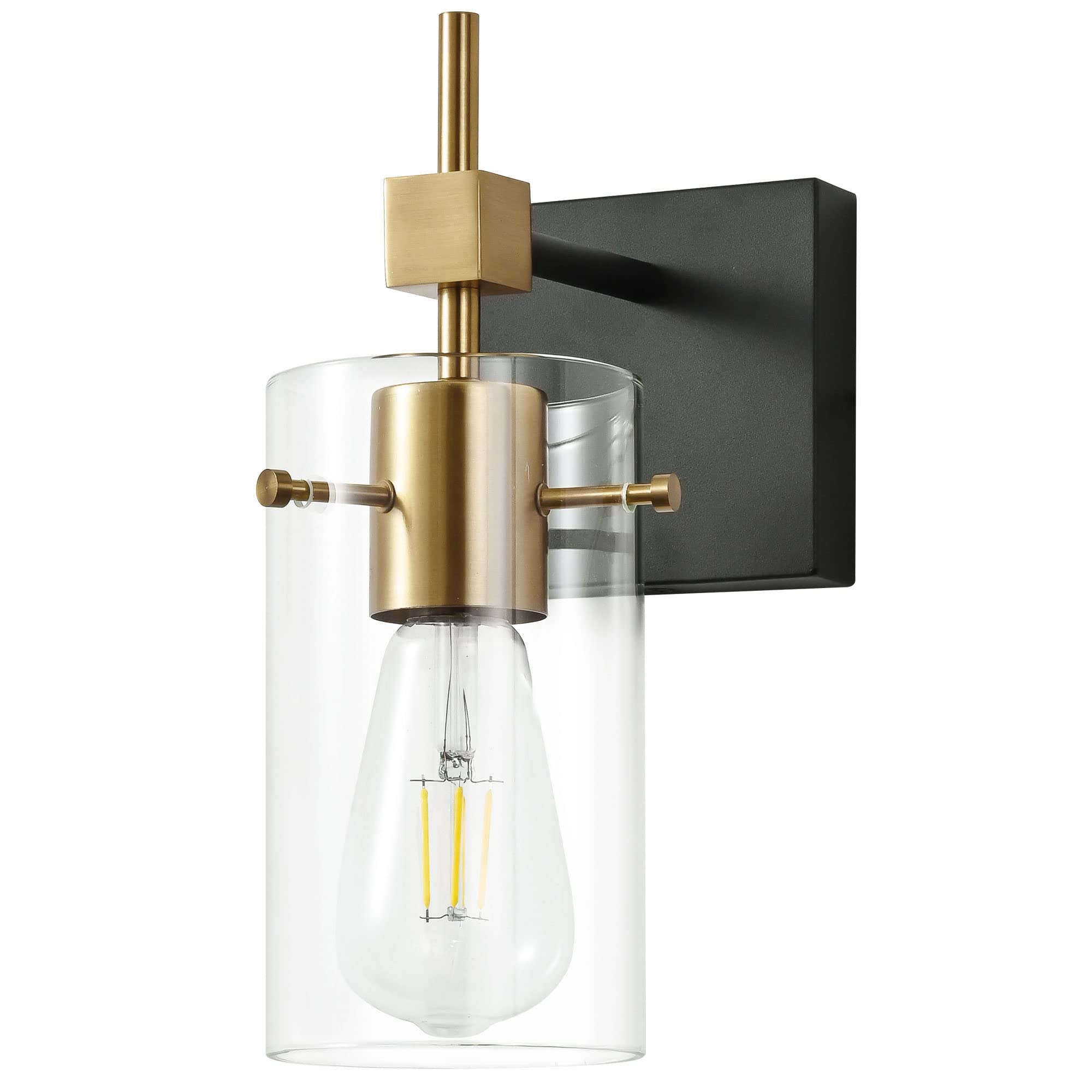 Solfart 1 Light Vintage Vanity Light Bathroom Light Fixture Over Mirror For Bath Glass Shade Wall Light Black And Brass Lighting