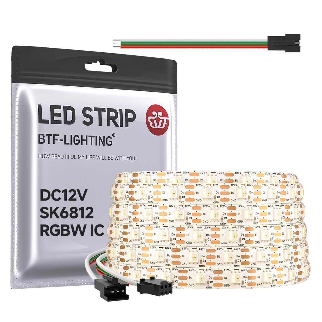 Btf-Lighting Sk6812(Similar Ws2812B) Rgbw Rgb+Warm White(3000K) Individually Addressable Dc12V 16.4Ft 60Led/Pixels/M 4 Colors In 1 Light Dream Color Led Strip Ip65 White Pcb(No Adapter Or Controller)