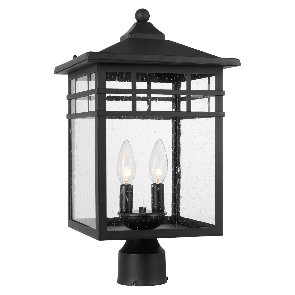 Diyel Outdoor Post Light Fixture, 2-Light Large Exterior Pillar Lantern With Black Finish & Seeded Glass, 10 Inch Square Pier Mo