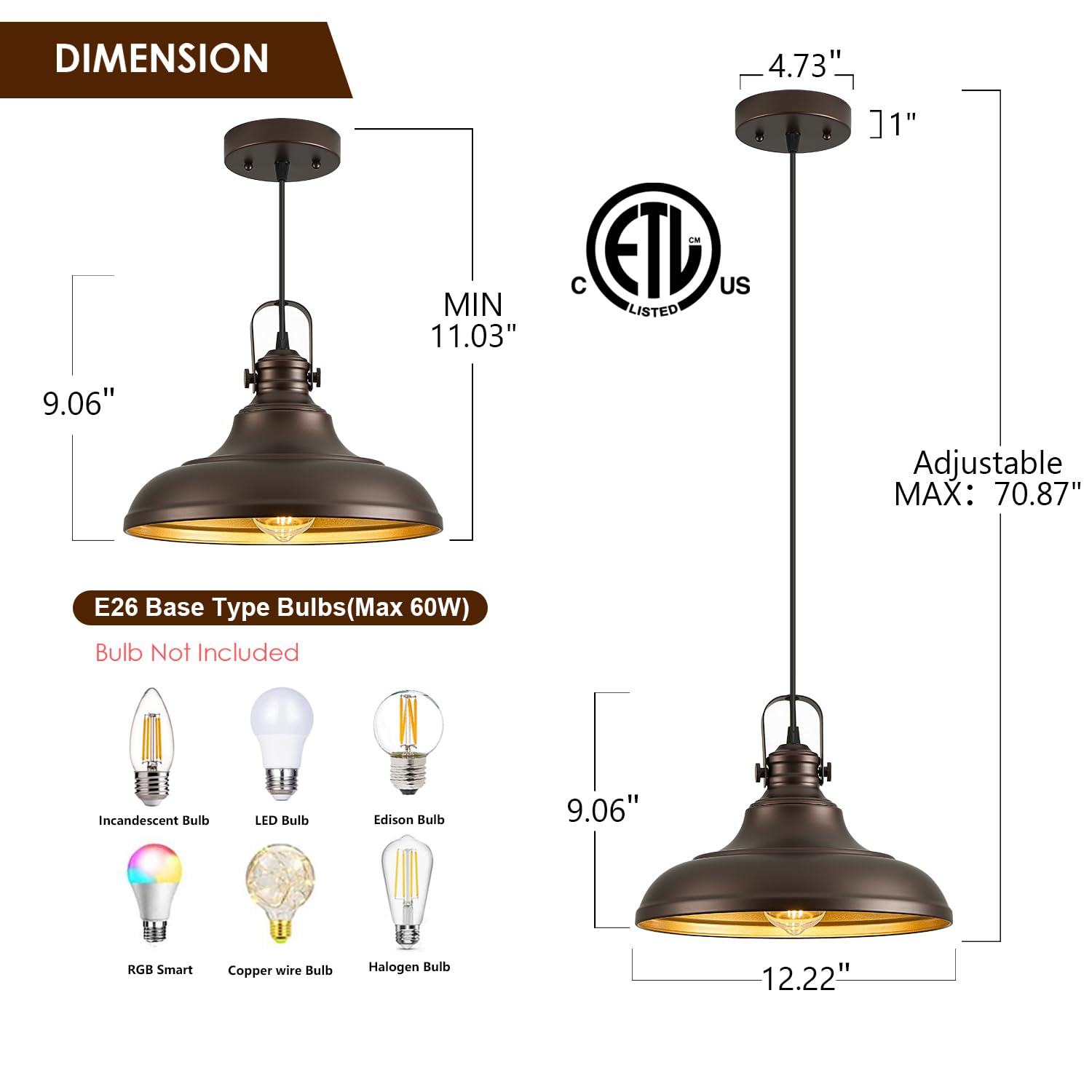 Refice Farmhouse Pendant Lights Oil Rubbed Bronze Matte Pendant Lighting For Kitchen Island Industrial Adjustable Height Vintage