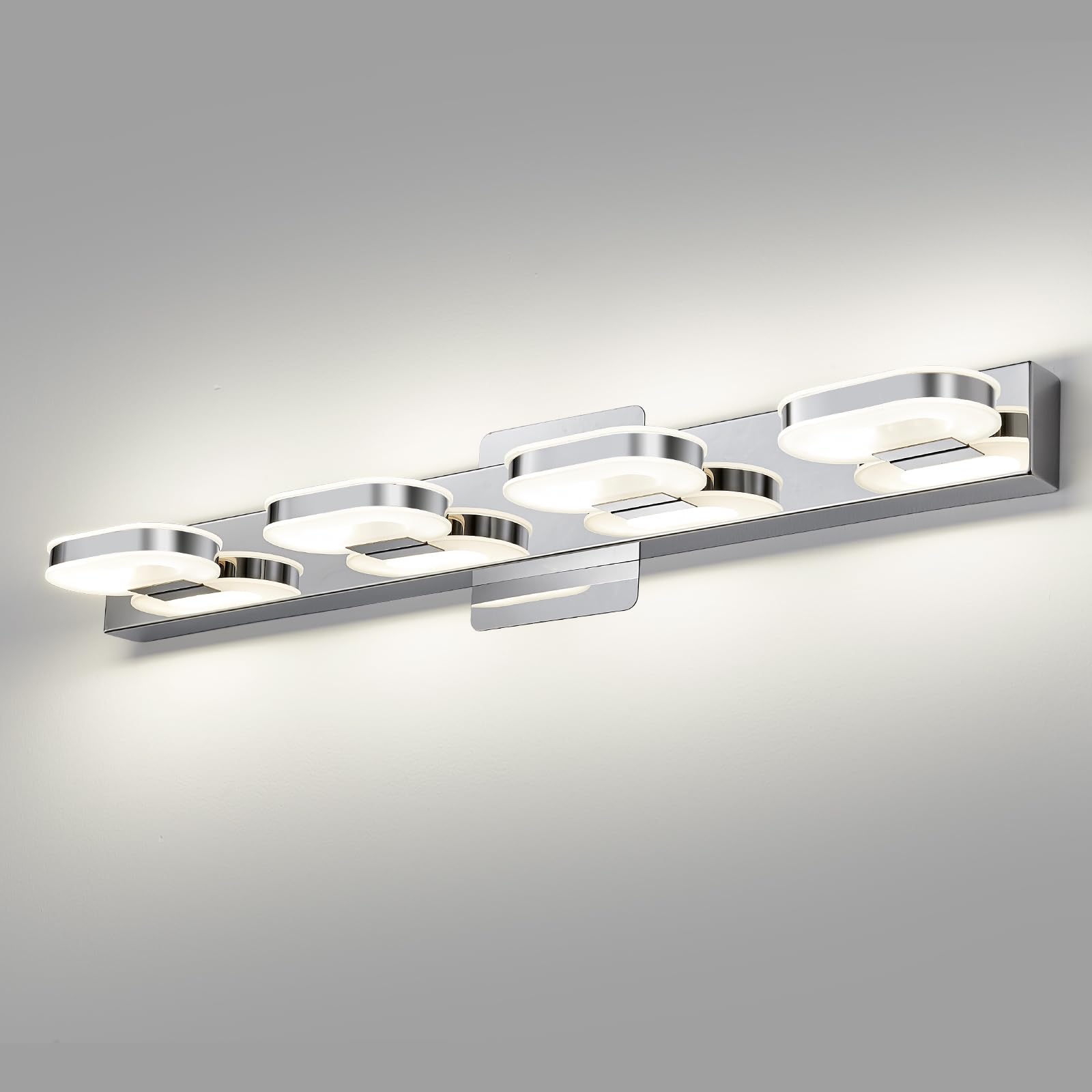 Myhaptim Modern LED 4 Lights Vanity Light for Bathroom Modern Vanity Light Fixture Wall Sconce 26 Inch Natural White Light (Chro