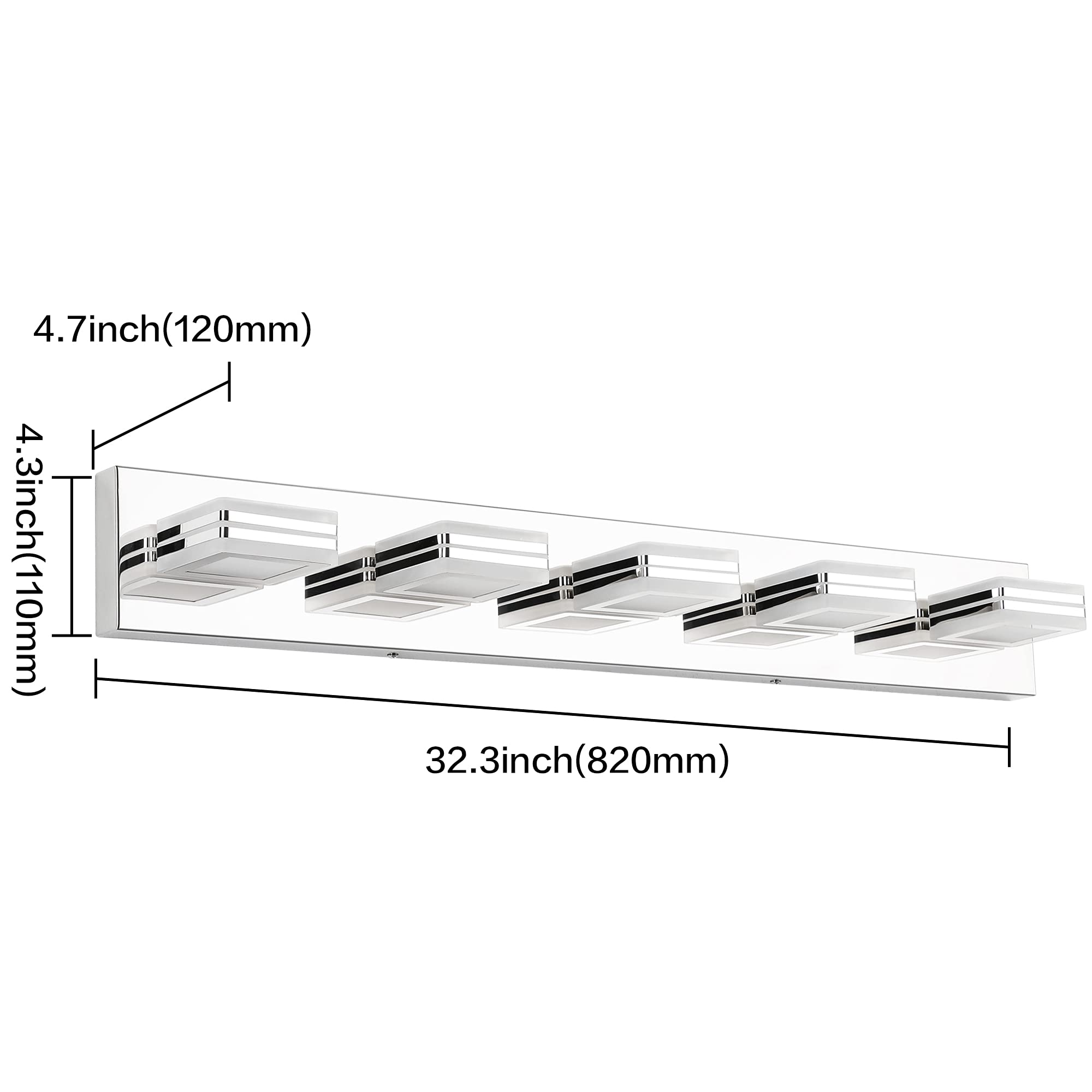 SOLFART Bathroom Vanity Light Fixture 5 Lights Modern LED Chrome Aluminum S9660-5T