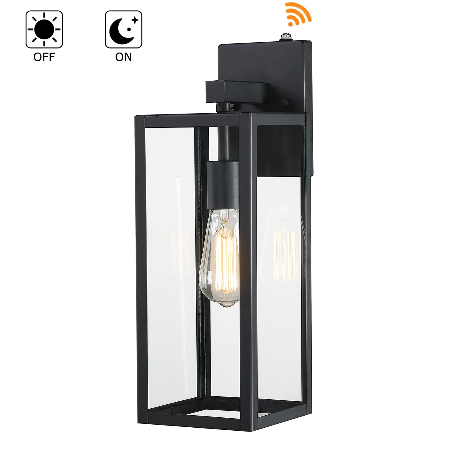 Faymart 18 Inch Outdoor Wall Light Lanterns - Dusk to Dawn, Metal Sconce, Black, 2 Pack, Photocell Sensor for Porch Patio Garage