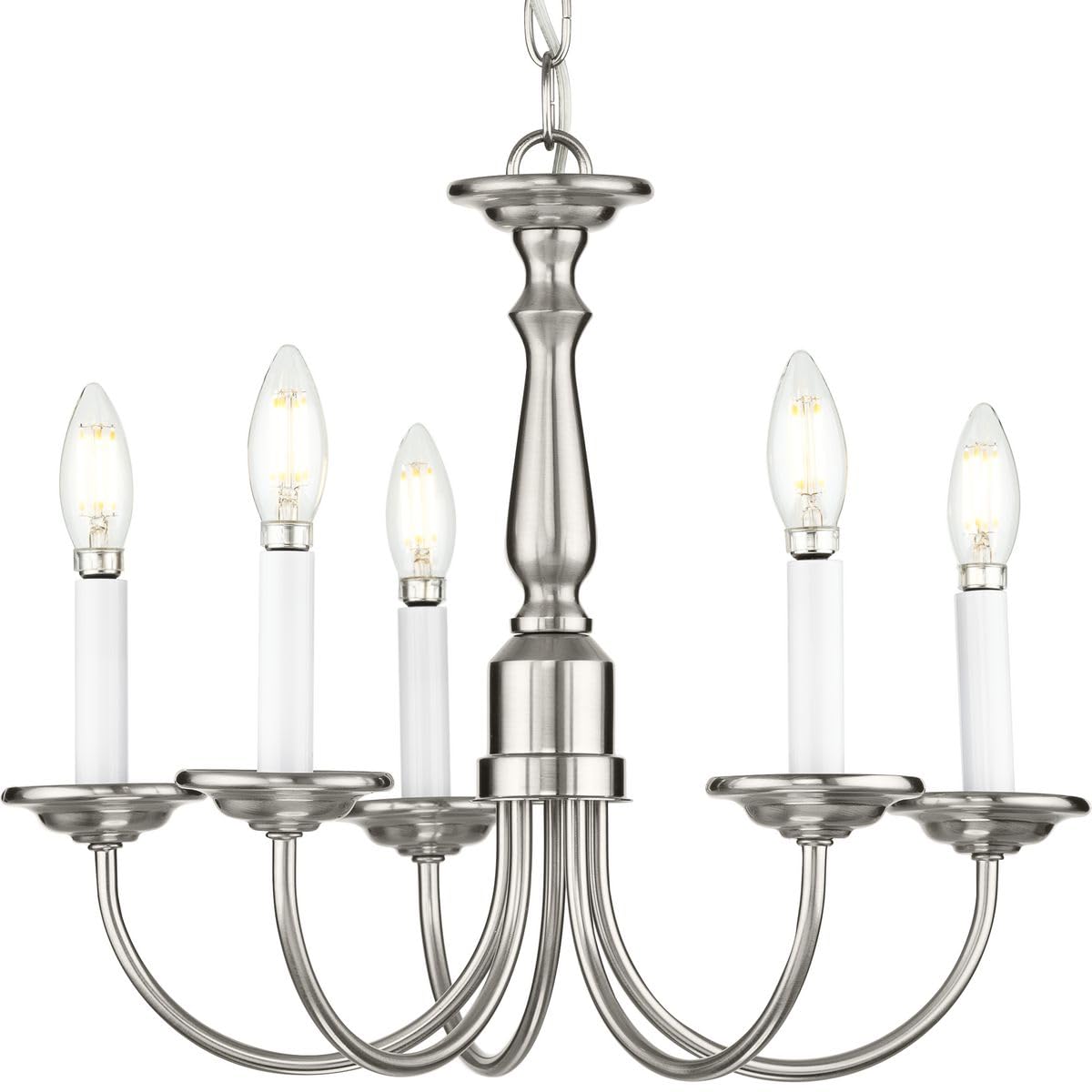 Five-Light White Candles Traditional Chandelier Light Brushed Nickel