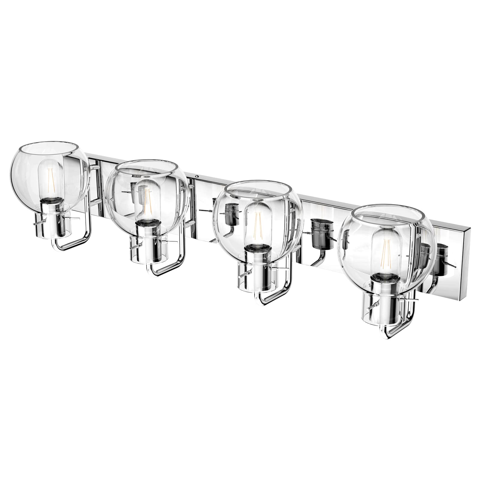 Tipace Chrome Bathroom Vanity Light Fixture, 4-Light Glass Globe, Stainless Steel, Model L-7491, Farmhouse Style