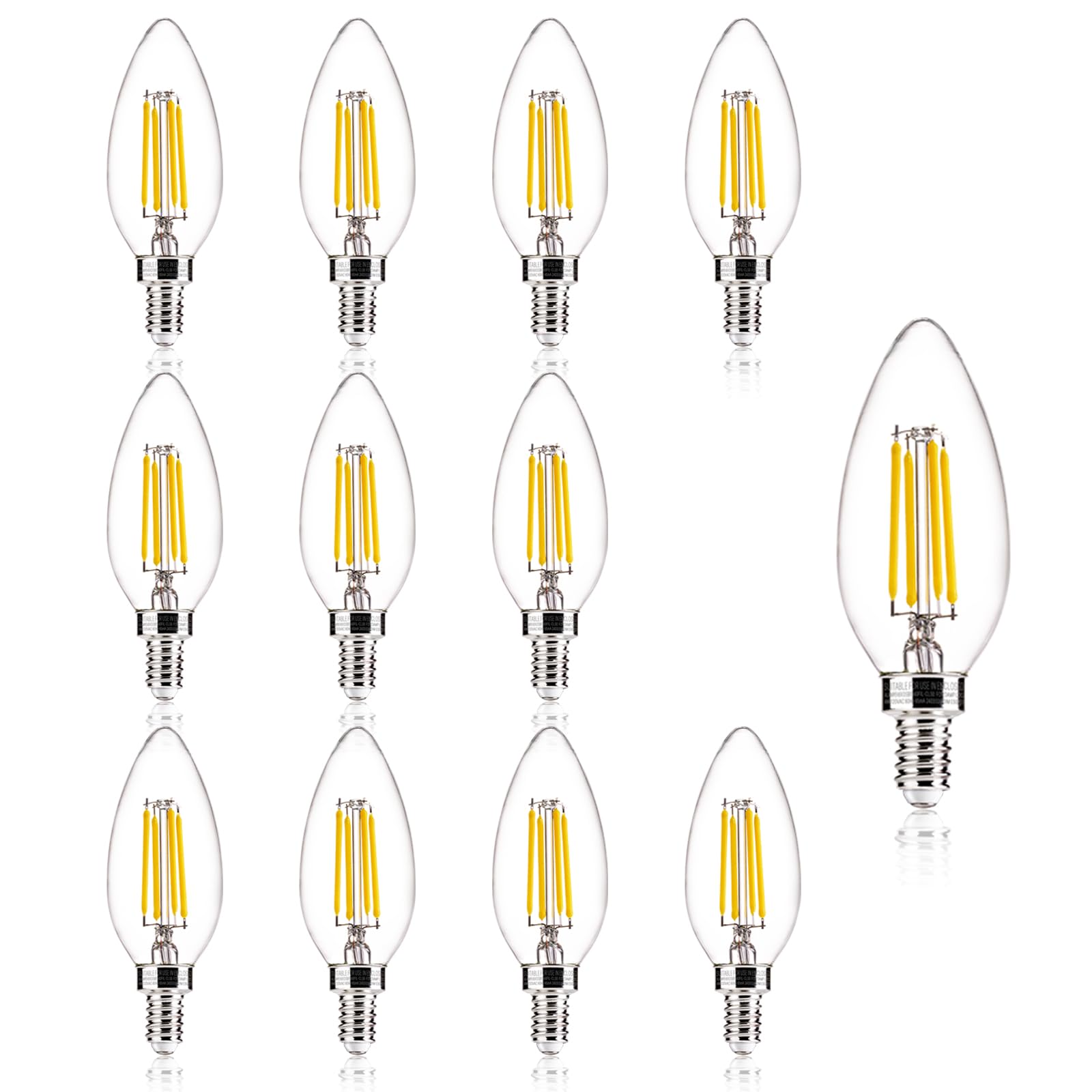 Alampever E12 Candelabra Bulb 40 Watt, B10 Chandelier Light Bulbs, Dimmable 5000K Daylight, 450Lm, Cri90, 12Pack