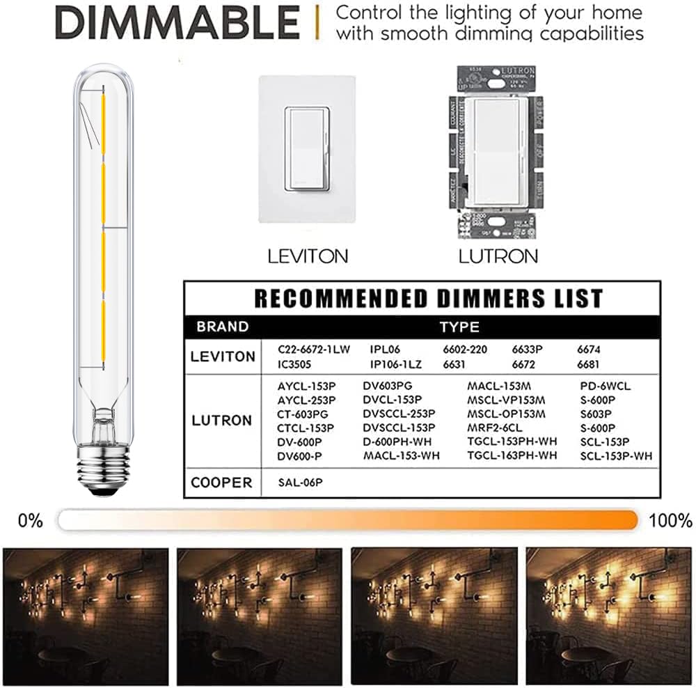 Xininsun T10 Led Bulb,8.9 Inch Long Tubular Led Light Bulbs, 40Watt Equivalent, 400Lm, E26 4W Led T10 Bulb,Led Filament Light Bu
