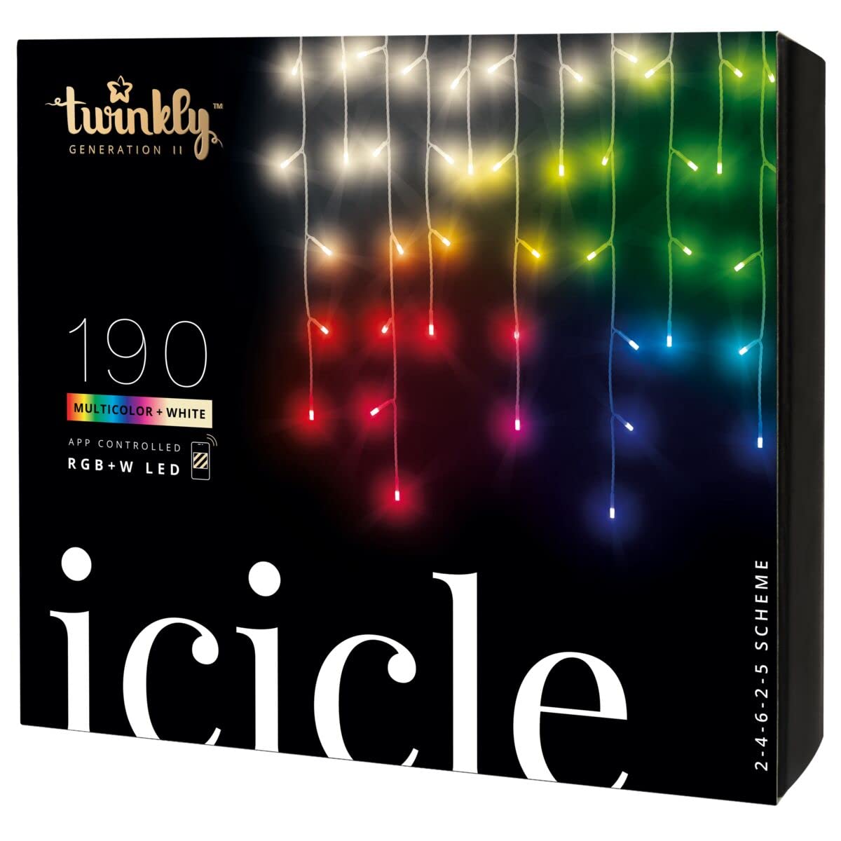 Twinkly Icicle - App-Controlled LED Christmas Lights with 190 RGB+W (16 Million Colors + Pure Warm White) LEDs. Clear Wire. Indo